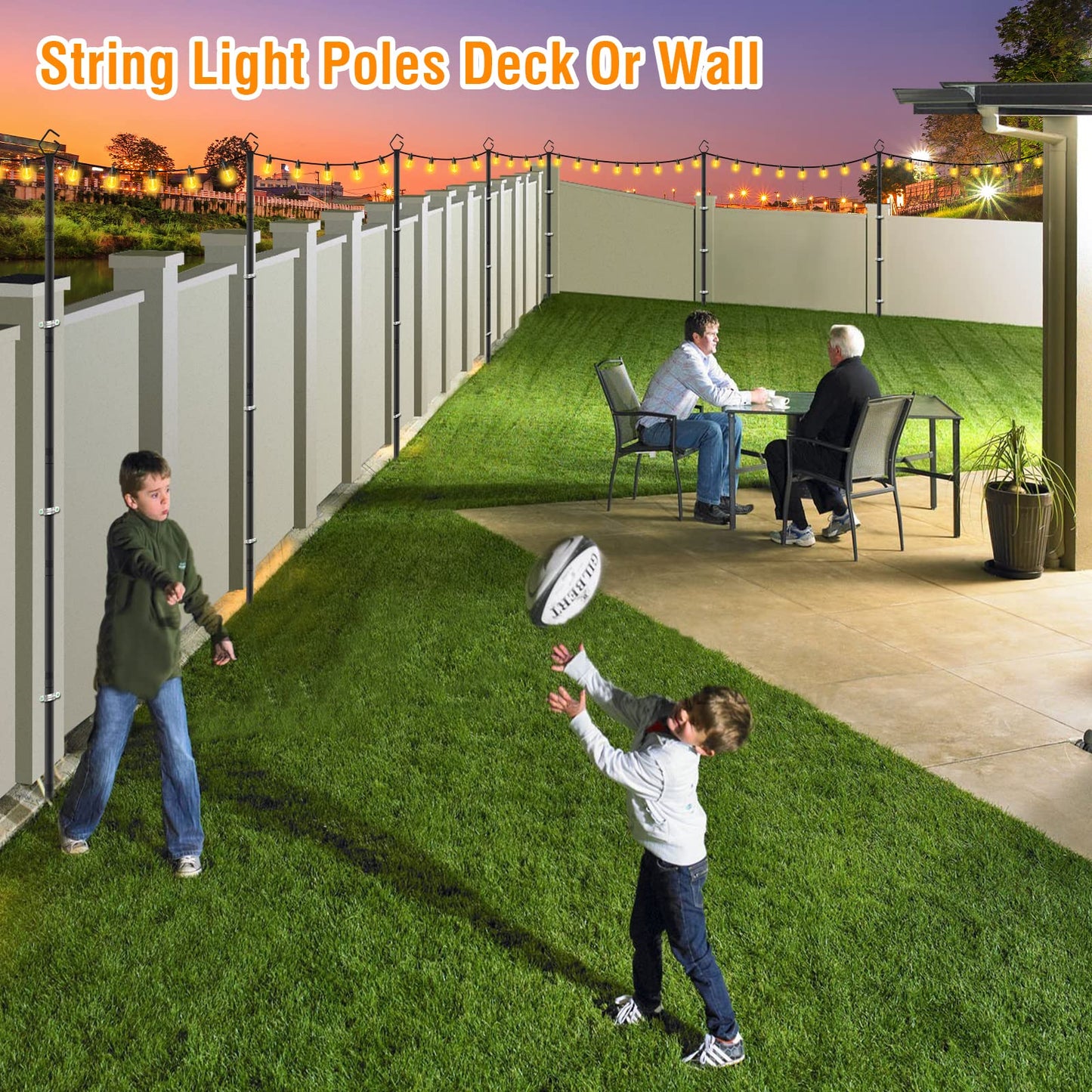 AILBTON 2 Pack 10Ft String Light Poles,Light Poles for Outside String Lights,Outdoor Light Poles with Fence Brackets for Hanging String Lights,Metal Poles Stand for Deck Patio Backyard