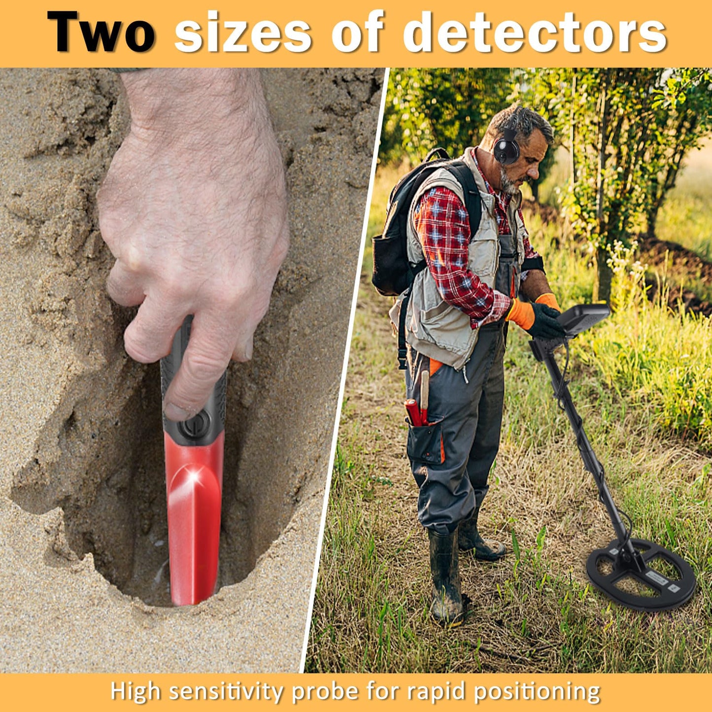 16" Detection Depth Metal Detector for Adults,High Accuracy Professional Metal Detector kit with Double-D Waterproof Coil,19.2 kHz Beach Metal Detector and Pinpointer,4 Professional Modes,LCD Display