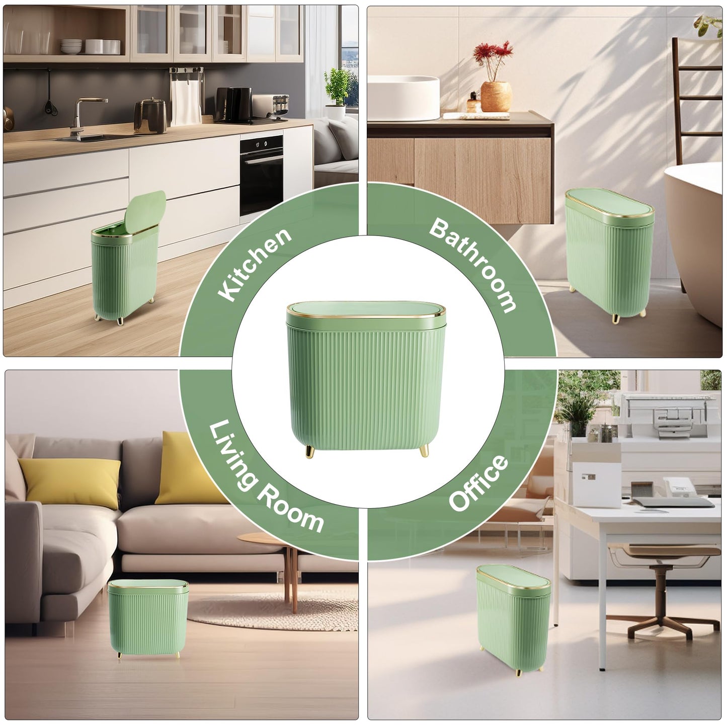 Supteron Bathroom Trash Can with Lid 3.2 Gallon Narrow Trash Can Small Plastic Trash Bin 12 Liter Rectangular Plastic Garbage Can with Press Type Lid for Bedroom Bathroom