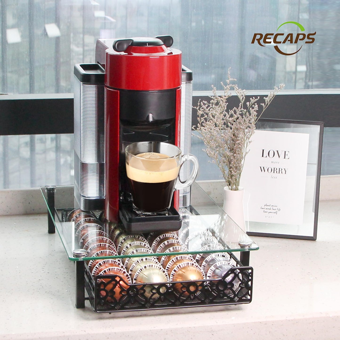RECAPS Coffee Pod Holder Kitchen Organizer Storage Holder Drawer Compatible with Nespresso Vertuoline Stores 40 Coffee Pods