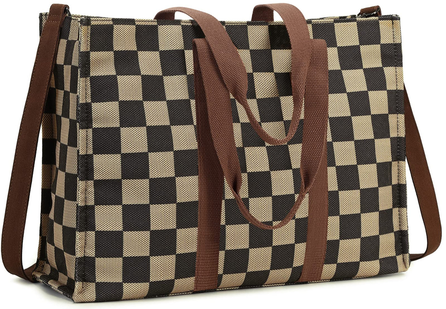 Laptop Tote Bag for Women Work 15.6 inch Canvas Shoulder Bags Computer Messenger Purse Teacher Handbag Office Briefcase, A-khaki-black, Large, Laptop Bag