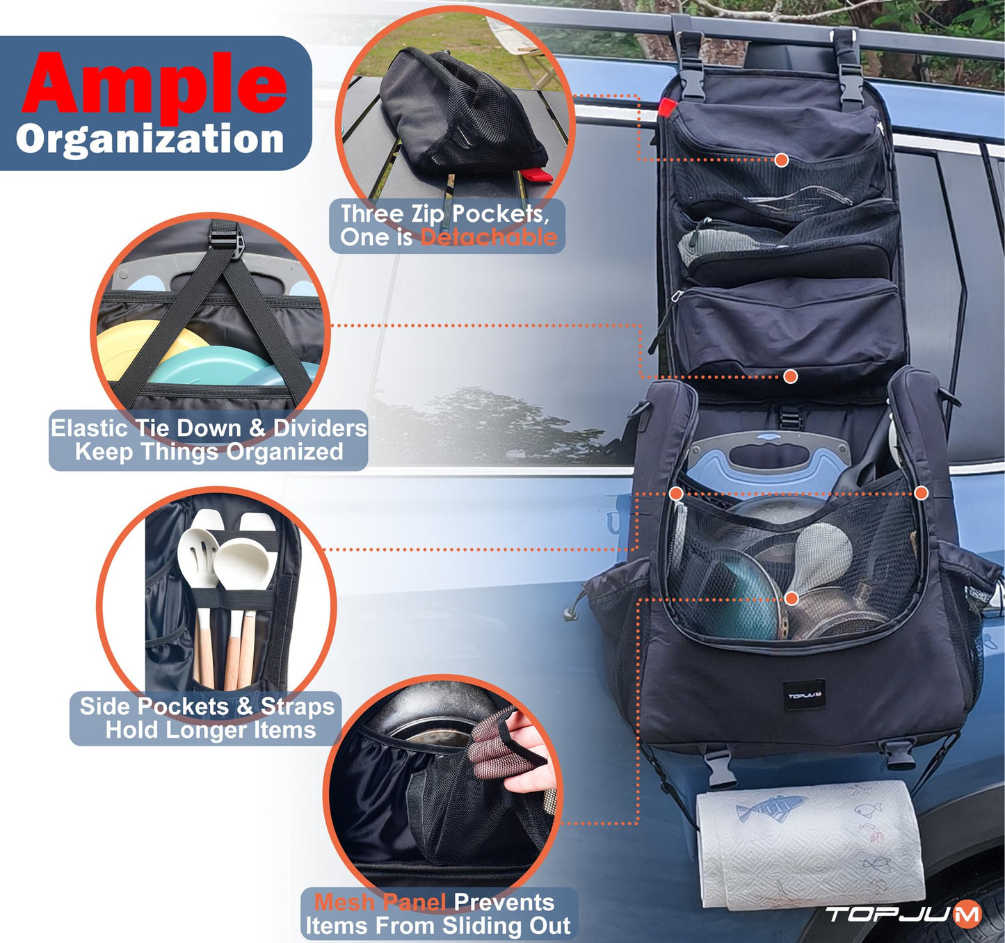 TOPJUM Camp Kitchen Organizer, Cooking Tools Storage Caddy Bag, Multi-Pockets, Paper Towel Holder, Portable Hanging Kitchen Caddy for Camping Utensils, Cookware & BBQ Essentials, Bag Only