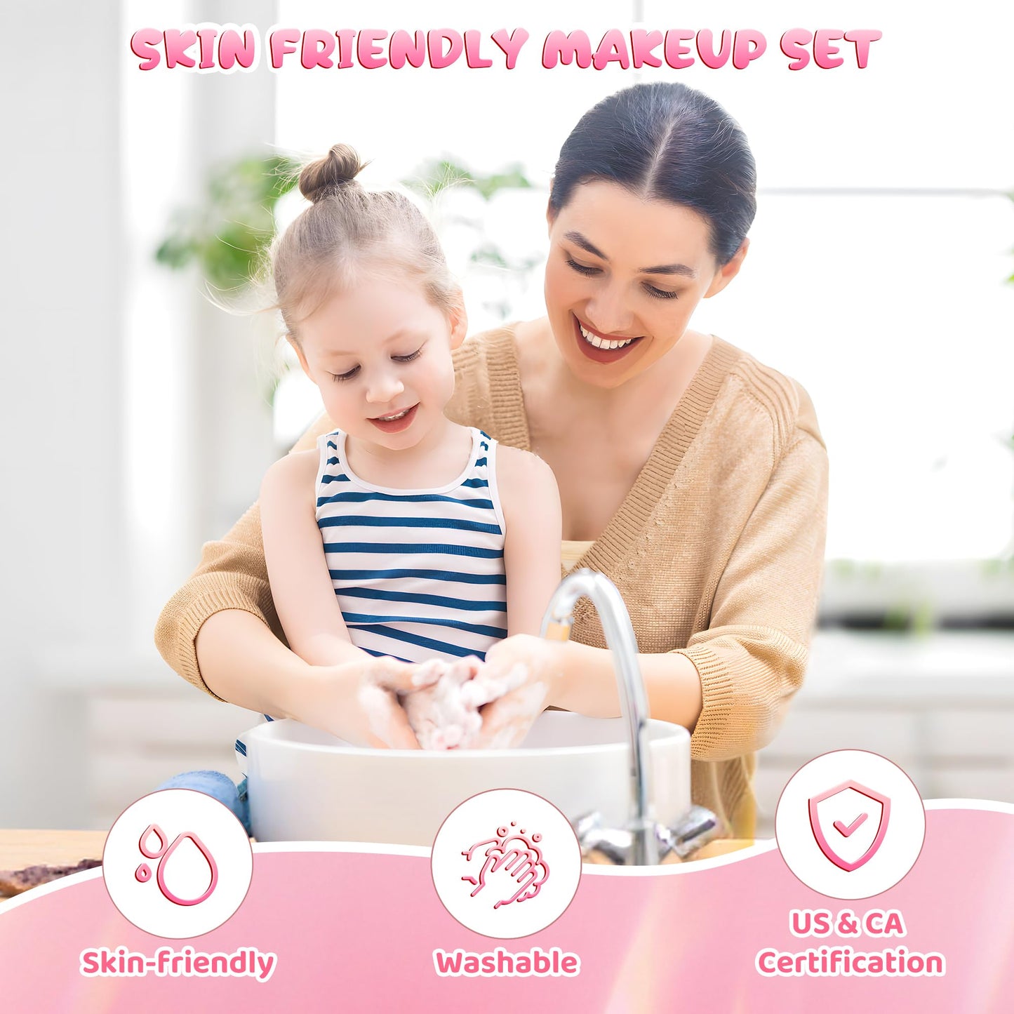 PERRYHOME Kids Makeup Kits for Girls,57 Pcs Kids Makeup Sets for Girls 3-12,Non-Toxic Washable Real Cosmetic Set,Birthday Gift Princess Toys (Fairy Floss Pink)