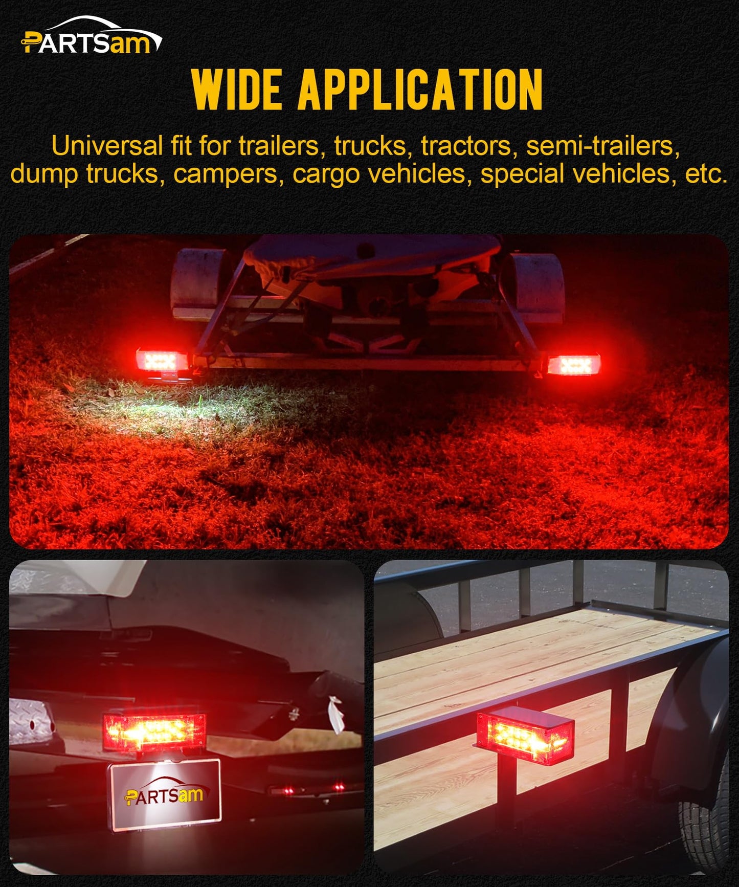 Partsam 12V LED Low Profile Waterproof Rectangular Trailer Light Kit, Waterproof LED Combination Trailer Tail Light Kit Stop Brake License Plate Turn Running Lights Boat Trailer Lights Truck Marine