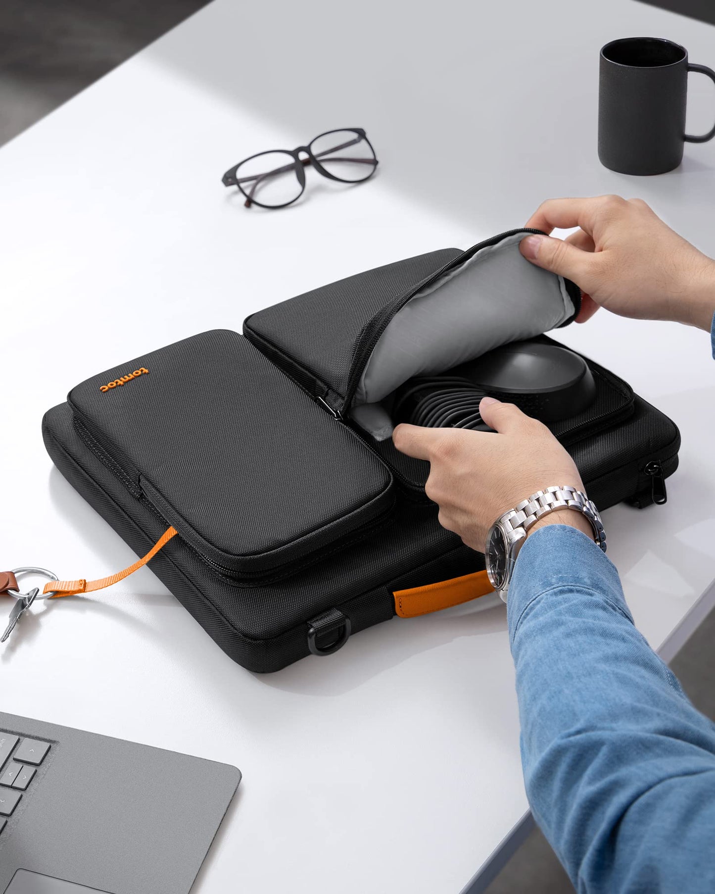 tomtoc Laptop Shoulder Bag for 14-inch MacBook Pro M3/M2/M1 Pro/Max A2918 A2992 A2779 A2442 2023-2021, 13.5-14.4 Surface Laptop 6/5/Studio 2, Surface Book 3, 360 Protective Case Fit Asus VivoBook
