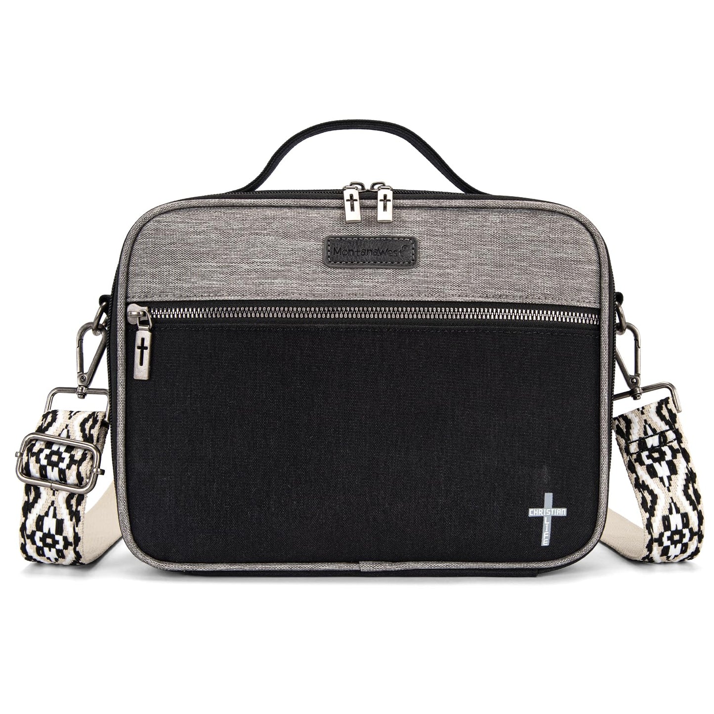 Montana West Bible Covers for Women Men with Leather Bookmark Carrying Book Case Church Bag Bible Protective with Zippered Pocket MWC-126AGY/BK