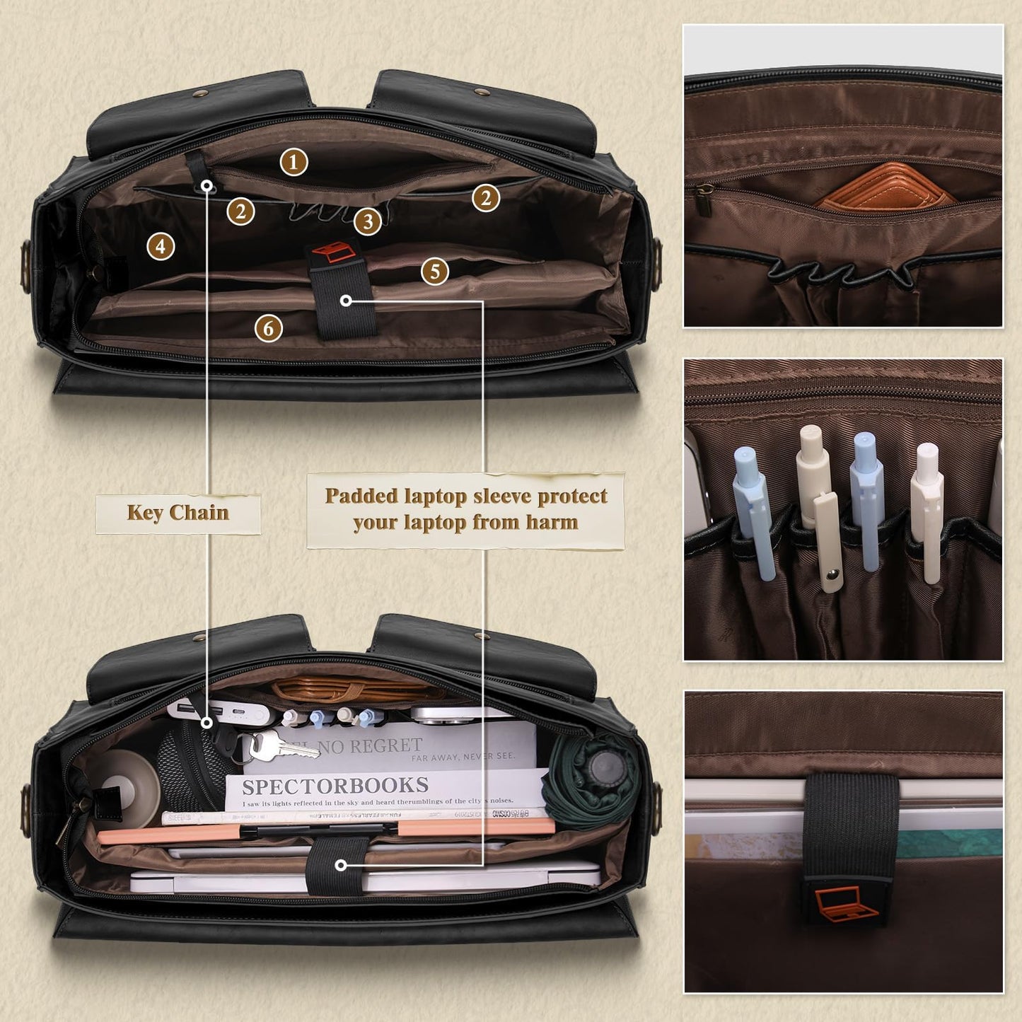 Vintage Messenger Bag Men 15.6 Inch Waterproof Laptop Bag Leather Briefcase for Men Computer Bag for Office Satchel
