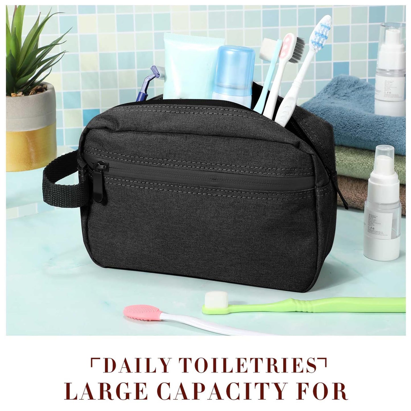 Hillban 9 Pcs Portable Toiletry Bag for Men Water Resistant Shaving Bag Foldable Cosmetic Bag Travel Bag for Toiletries Hanging Storage Shower Bag Wedding Groomsmen Gifts(Black)