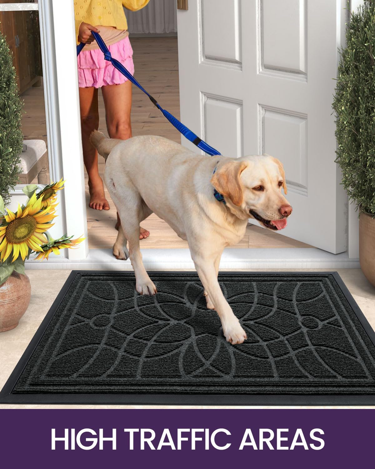 DEXI Door Mat Front Entrance, 2x4 Large Rubber Indoor Mats Waterproof Traps Dirt, Heavy Duty Non Slip Outdoor Entry Rug for Entryway Welcome, Black