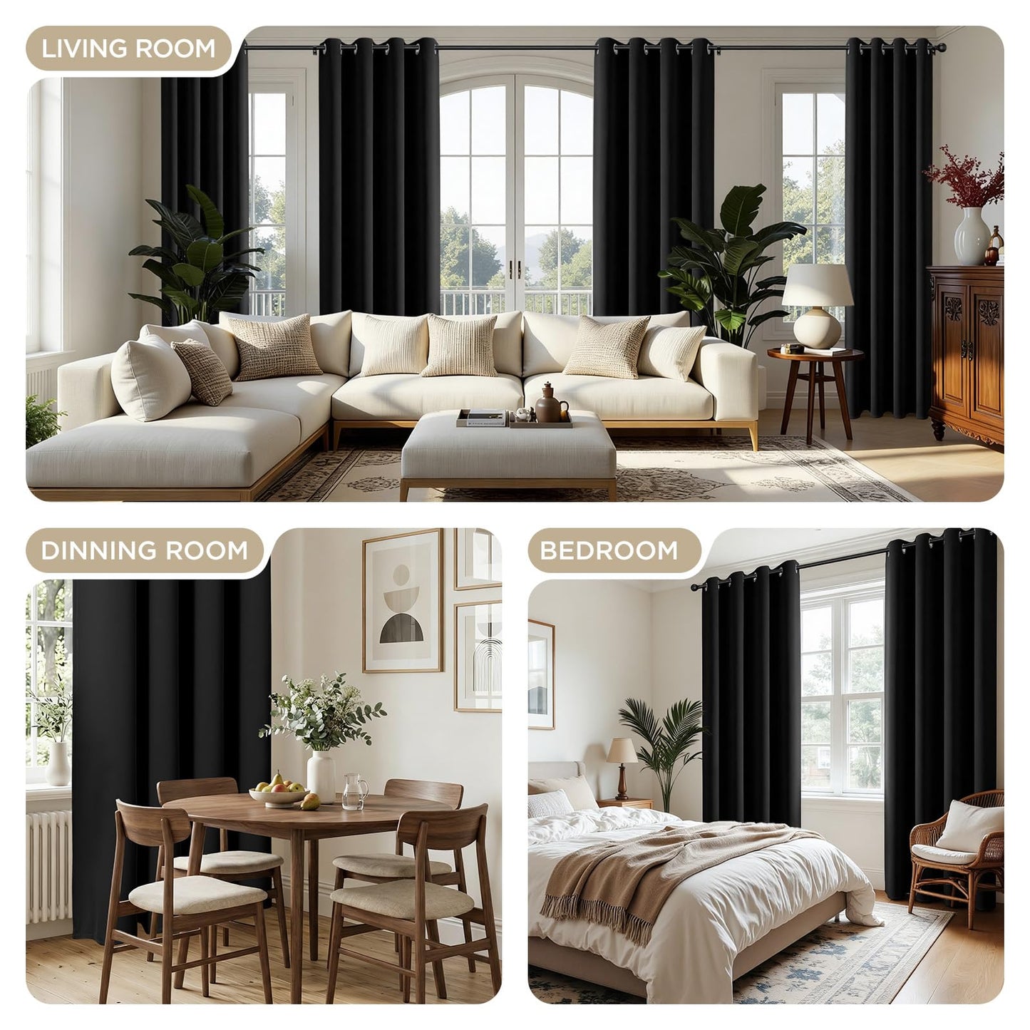 CUCRAF Black Blackout Curtains 84 inch Length,Thermal Insulated Room Darkening Window Curtains for Bedroom,Light Blocking Drapes for Living Room,Set of 2 Panels, 52 x 84 Inch