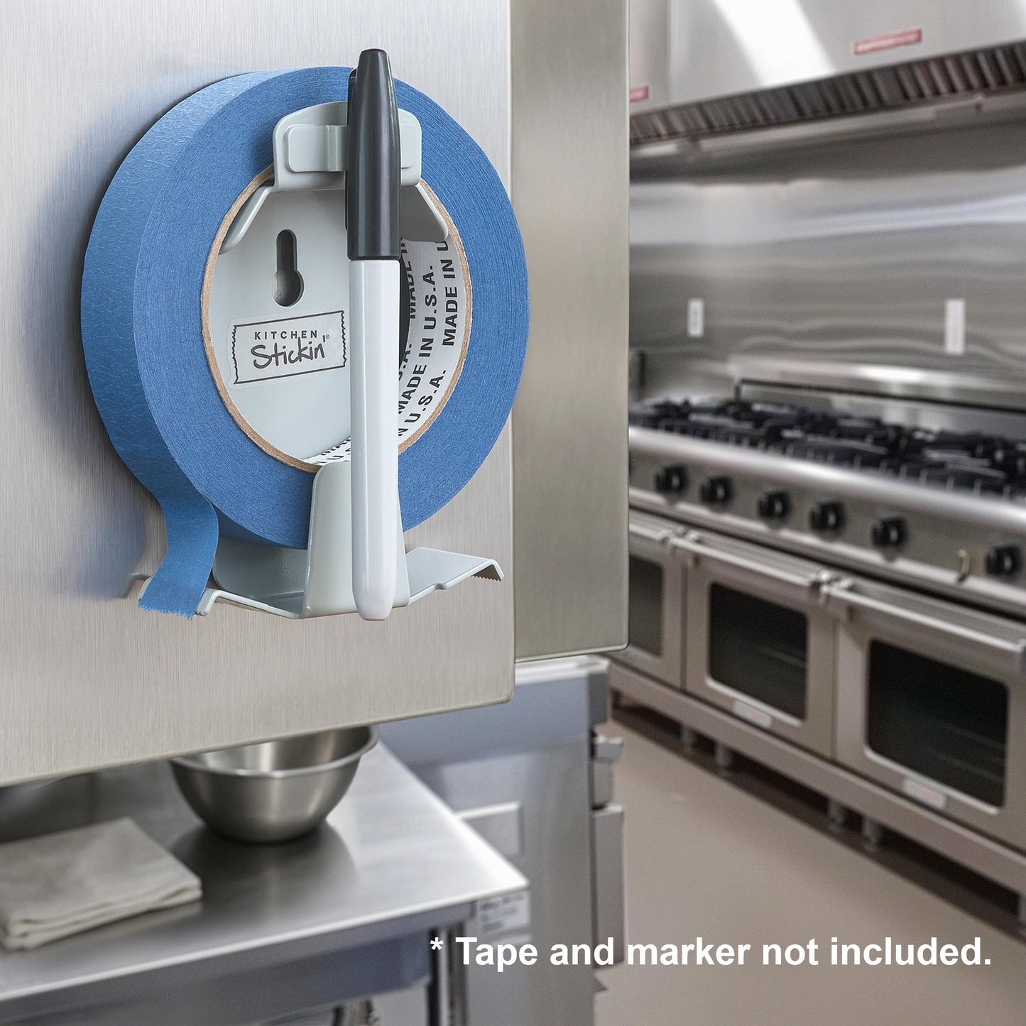 Kitchen Stickin' Pro Metal Tape Dispenser, Wall-Mounted Tape & Label System