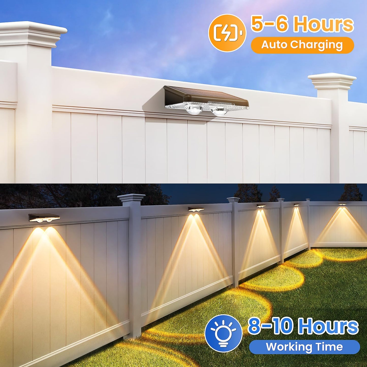 Solar Fence Lights, 8 Pack Claoner 50LM Waterproof Solar Light Outdoor, Dual LED with Lens, Backyard Lights for Wall, Step, Pool, Railing