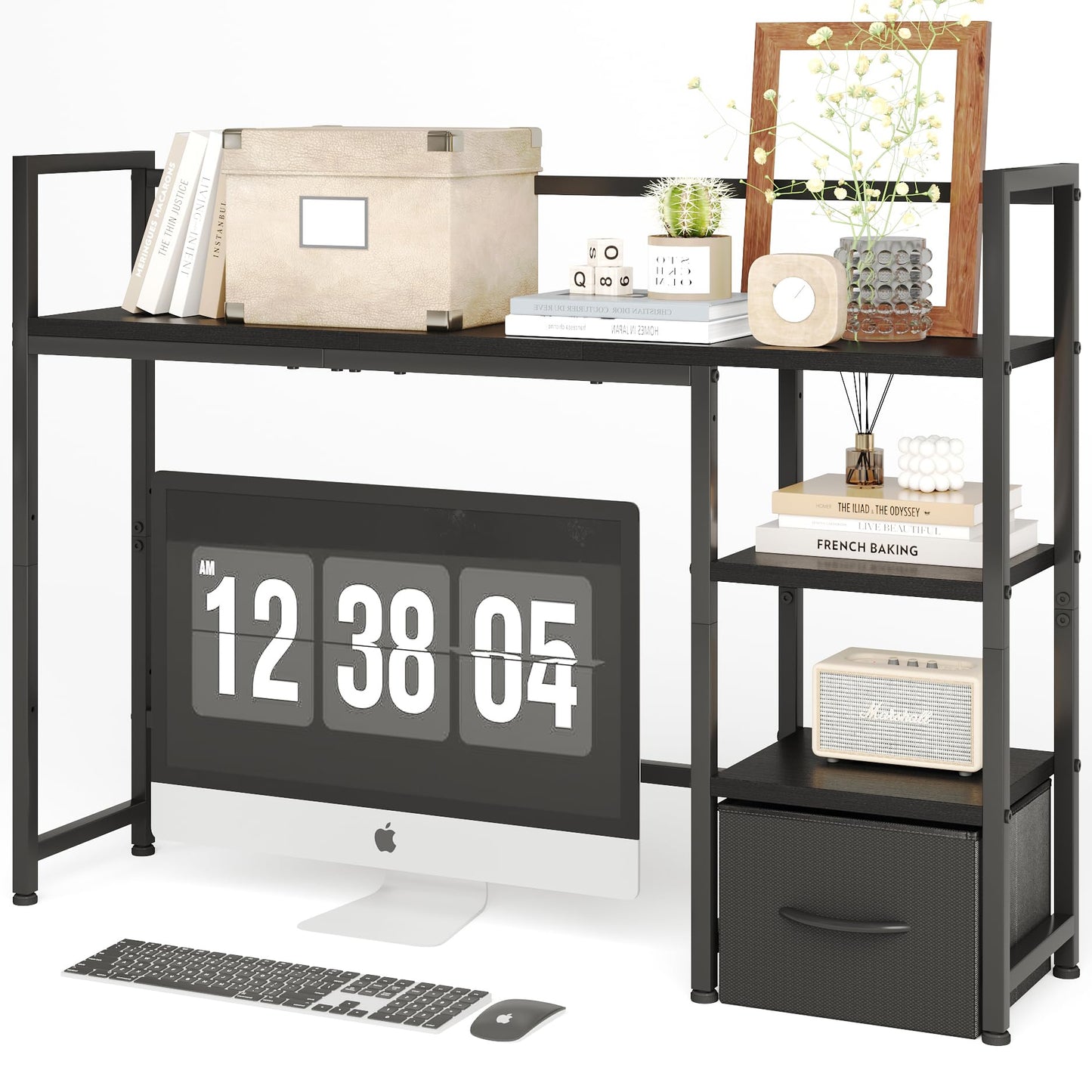 COTUBLR Desk Shelf, 41.3" Desktop Organizer Shelf, Desk Hutch for Computer Monitor, 4 Tier Desktop Display Rack, Wood Desktop Bookshelf Storage Rack for Home Office Dorm, Black