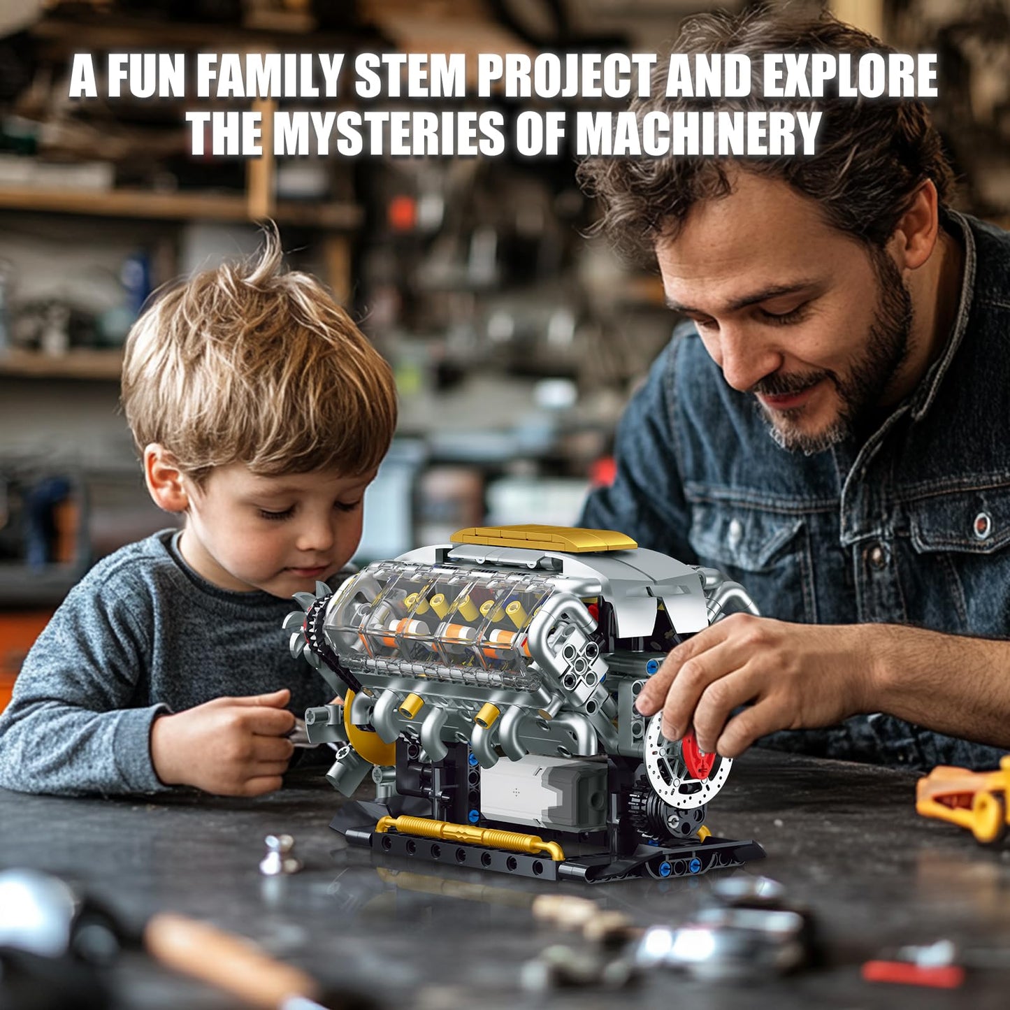 BseSparklion V8 Engine Building Kit for Adults, Build Your Own MOC Mini V8 Engine Model Toy for Display, Compatible with Lego Car Set, STEM Building Project for Teens & Kids Boys 8-14 (692 PCS)