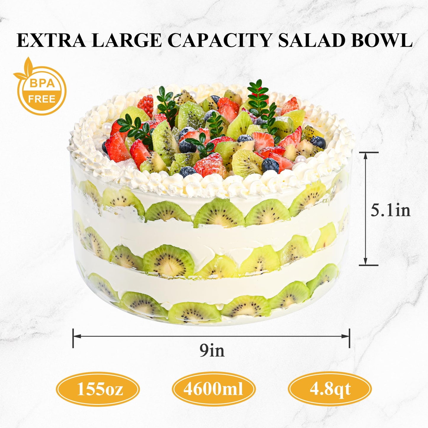 Soumeclu Glass Trifle Bowl with Airtight Lid, 155oz Large Salad Bowl, Glass Serving Bowl for Popcorn, Cake, Salad, Fruit, Baking, Dessert and Party Diy, BPA Free, Oven, Dishwasher Safe