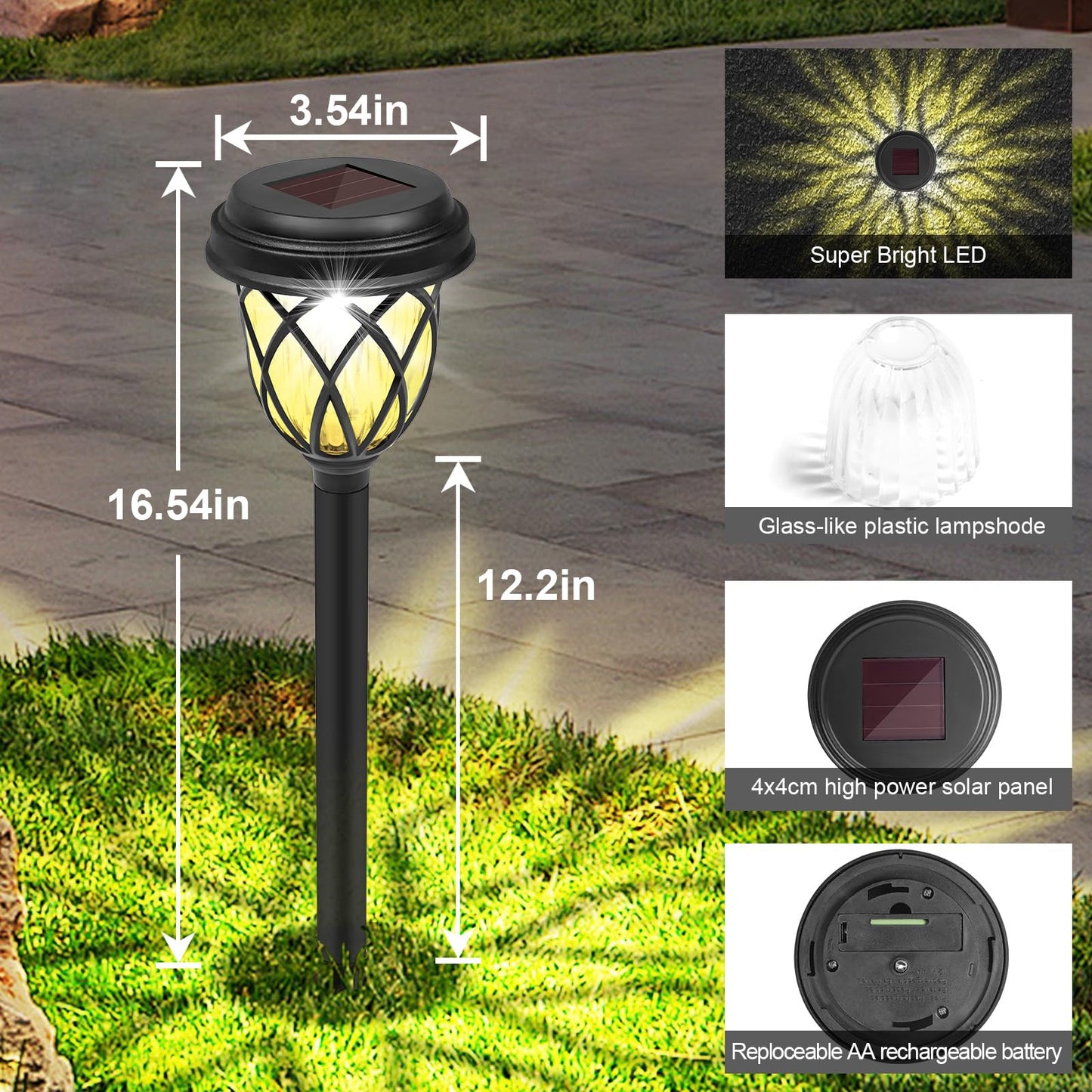 6 Pack Solar Lights Outdoor Waterproof, 12Hrs Solar Garden Lights, Outdoor Solar Pathway Lights, Landscape Lighting Path Lights for Walkway Driveway Backyard Garden Decor, Warm White