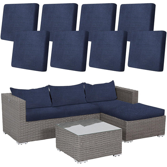 8 Pcs Stretch Patio Cushion Covers Waterproof Outdoor Cushion Covers Replacement,Outdoor Sofa Cover Patio Slipcovers,Indoor Washable Furniture Protector(Navy,Cover Only)