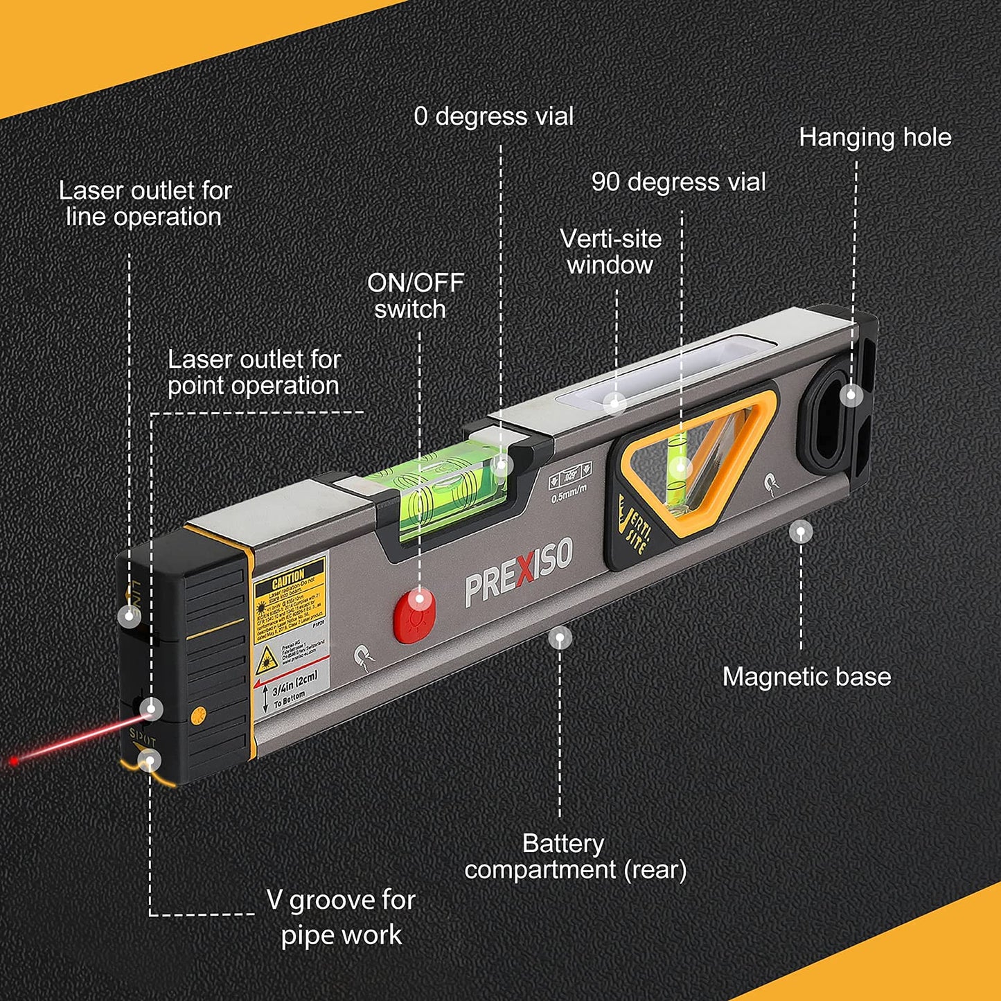 PREXISO 2-in-1 Laser Level Tool with Light, 100 Ft Alignment Point & 30 Ft Leveling Line, Magnetic Laser Spirit Level for Construction Picture Hanging Wall Writing Painting Home Renovation