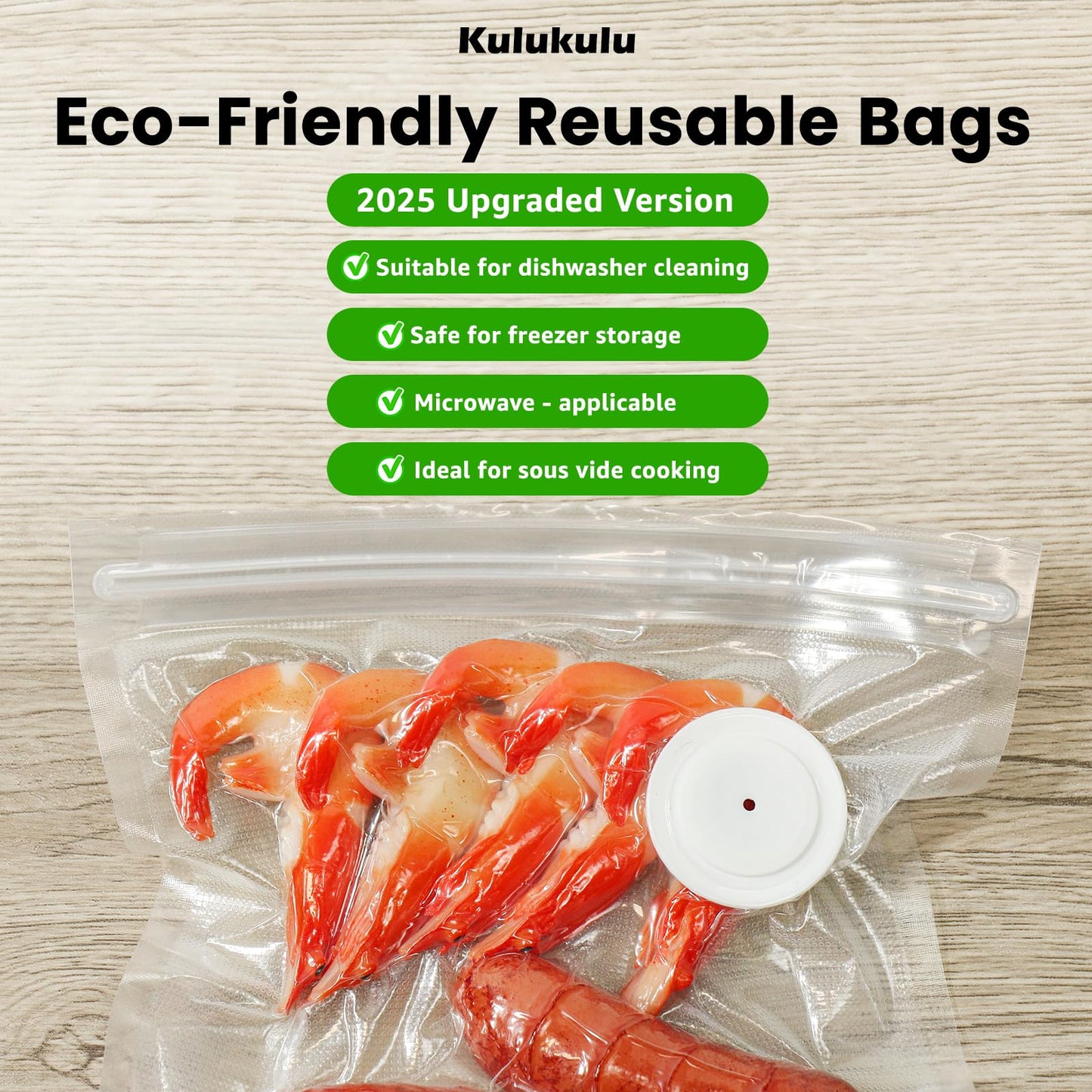 [2025 New Version] Kulukulu Vacuum Sealer Set, Portable Vacuum Sealer Machine for Food Storage and Sous Vide + 30 Reusable Vacuum Seal Bags(15 Medium Size + 15 Big Size)