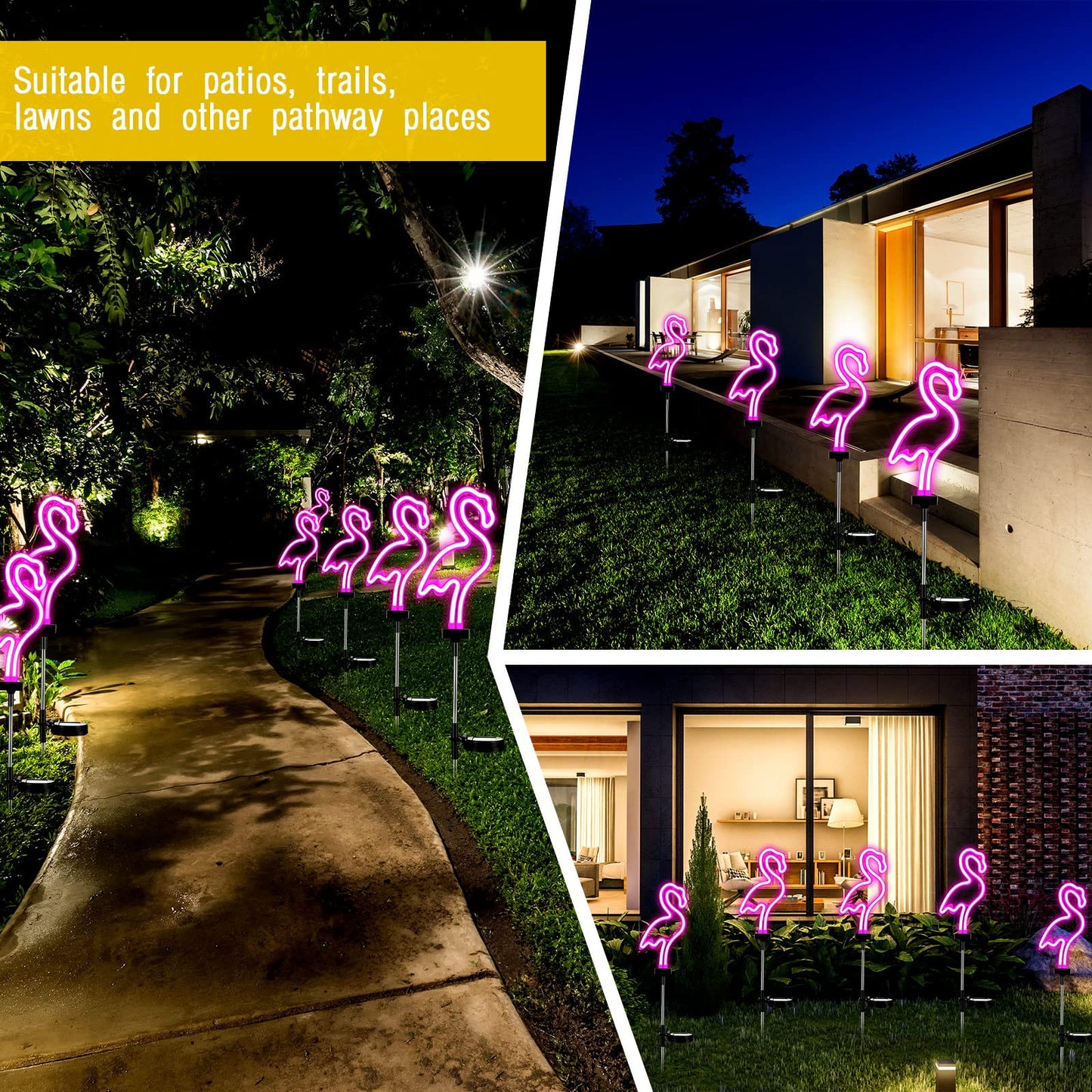 Flamingo Solar Lights Outdoor Neon Light Yard Pink Flamingo Waterproof Decorations for Garden Patio Yard Pathway Decoration(2 Pack)
