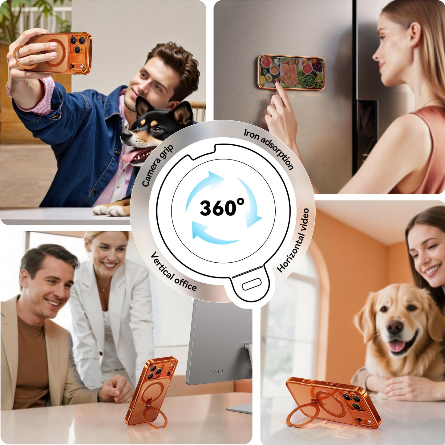 CASEKOO Cosmic Orange for iPhone 17 Pro Case with 360° Spin Magnetic Stand [Fit for MagSafe][17FT Military Protection] Slim Polished for iPhone 17 Pro Case with Stand 6.3'', Cosmic Orange