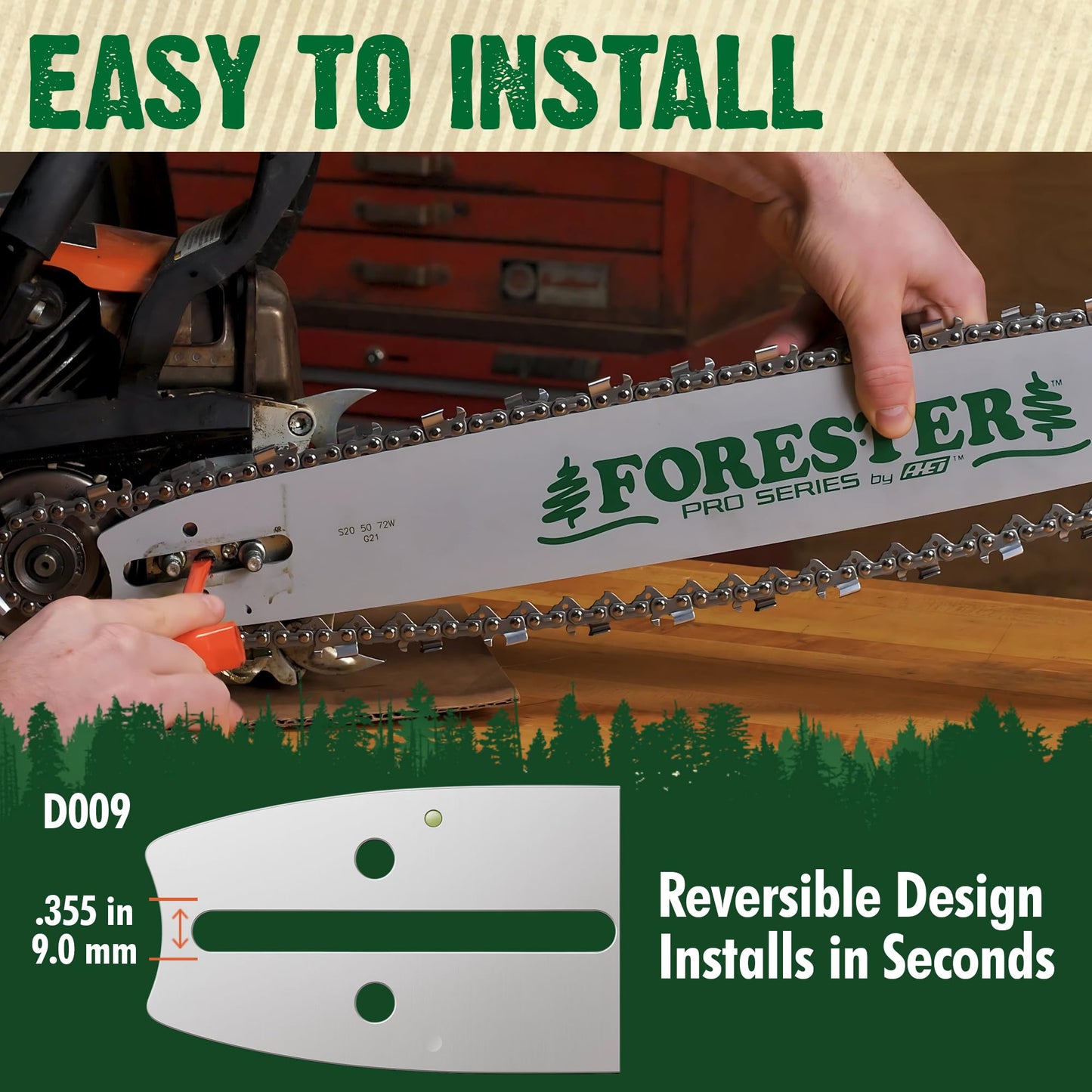 Forester 18" .050 gauge Chainsaw Bar and Chain combo for Husqvarna D009 mount