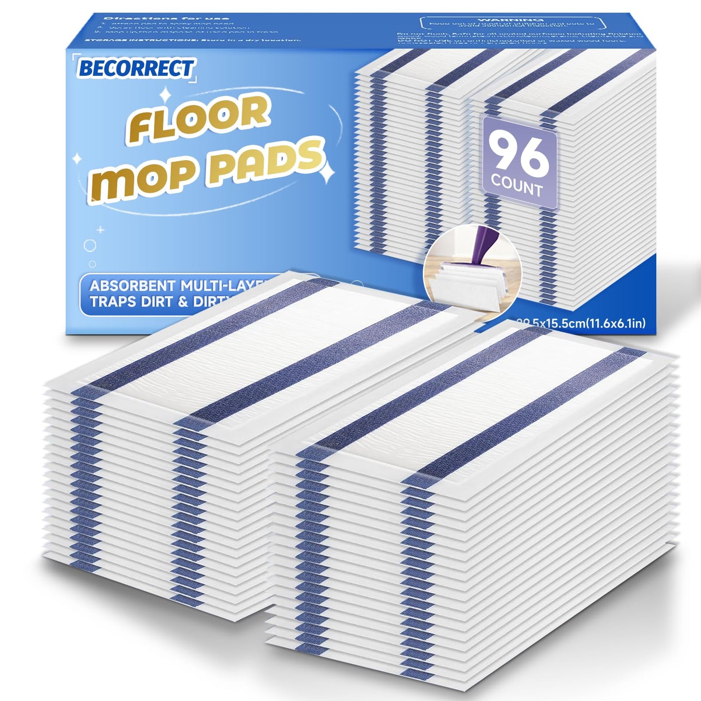 96 Pack Mop Pad Refills for Swiffer Wet Jet Mop Pads, Disposable Mopping Pads Refill for Multi Surface Floor Cleaning, 4-Layer Super Absorbent & Heavy Duty