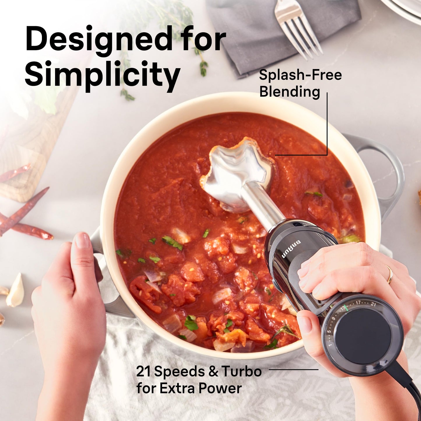 Braun MQ5000 Vario Hand Blender Stick – 21-Speed Immersion Blender Handheld with Turbo Boost, Stainless Steel Blades, SplashControl, EasyClick System, 400W, Mixer for Soups & Smoothies