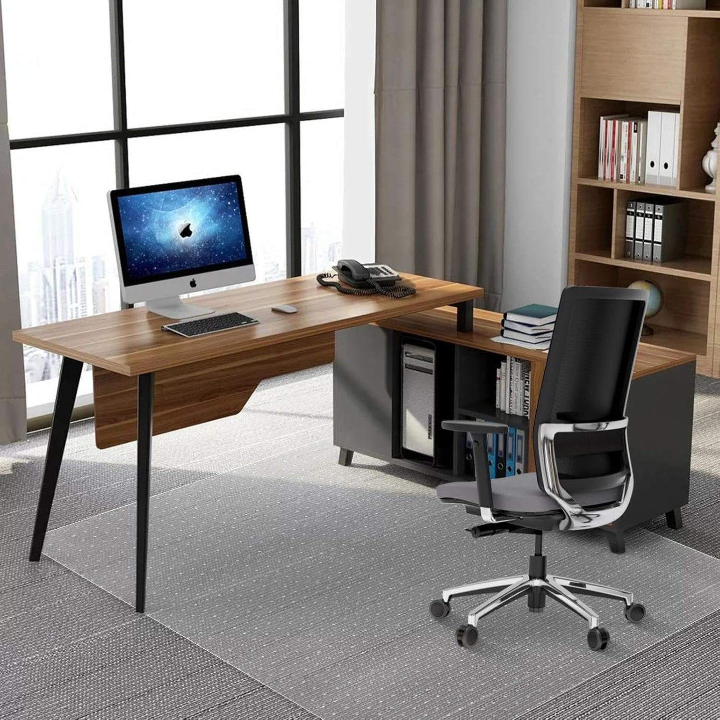 SHAREWIN Office Chair Mat for Carpet Floors, Desk Mats 47"X59" for Rolling Desk on Low Pile Carpets, Rectangle Computer Gaming Plastic Floor Mats for Office Chair on Carpet, Flat Without Curling
