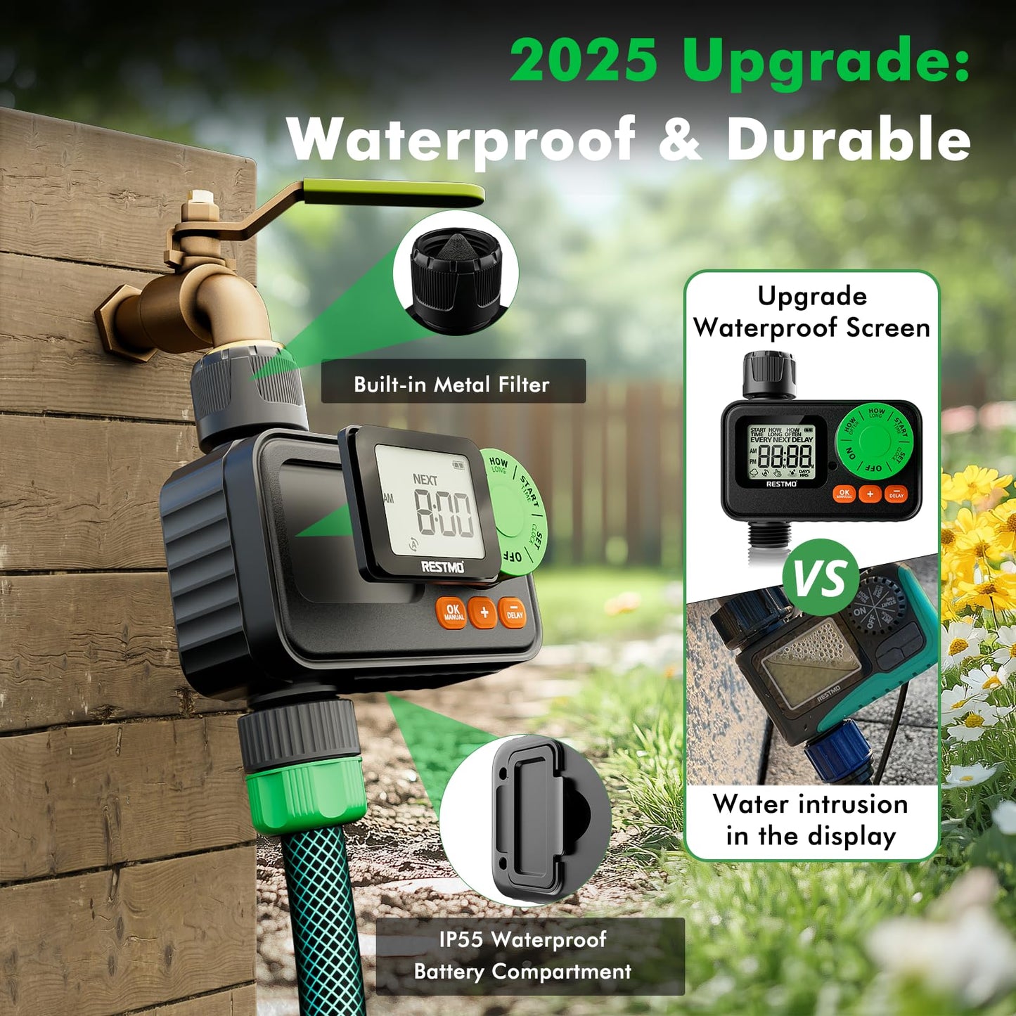 [2 Pack] RESTMO Water Timer, Sprinkler Timer for Garden Hose, Programmable Hose Timer with Automatic/Rain Delay/Manual Watering, Digital Irrigation Timer for Outdoor Faucet, Yard and Lawn