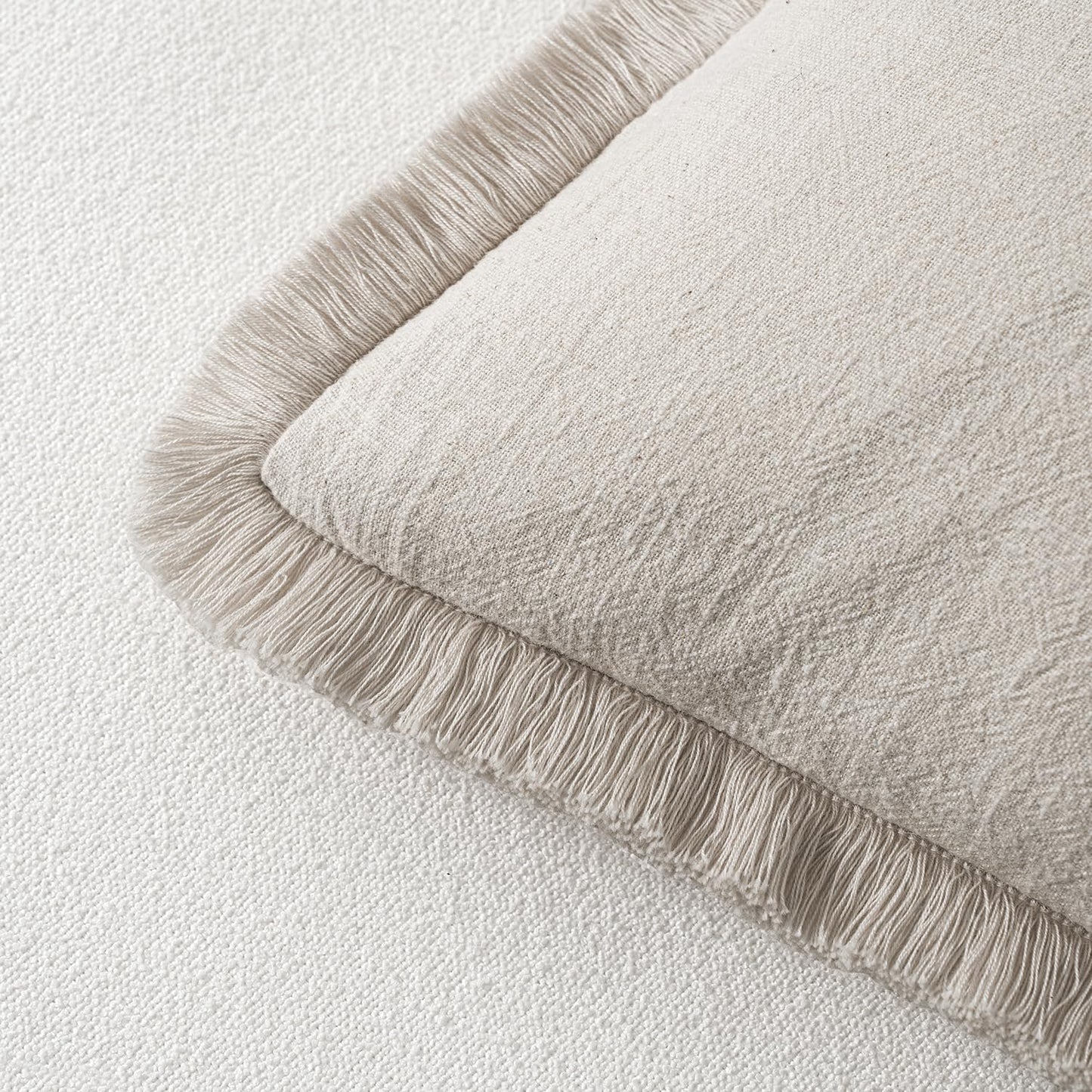 MIULEE Set of 2 Linen Throw Pillow Covers Decorative Boho Square with Tassels Farmhouse Cushion Covers Natural Beige Accent Pillowcase with Fringe for Couch Sofa Bed Living Room Spring 20x20 Inch