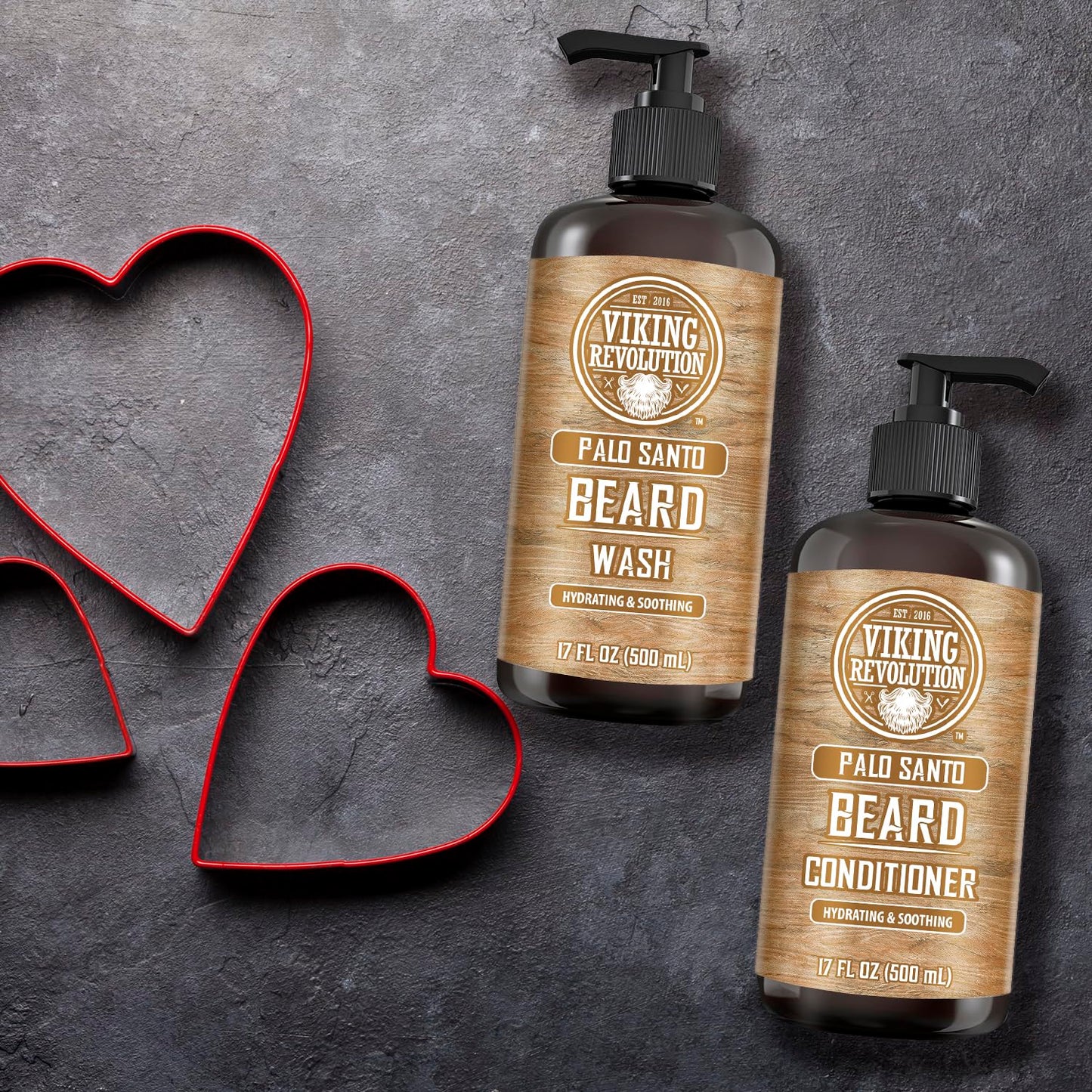 Viking Revolution - Beard Wash & Beard Conditioner Set With Argan & Jojoba Oil - Softens & Strengthens - Beard Shampoo & Conditioner - Palo Santo - 500 ml x 2