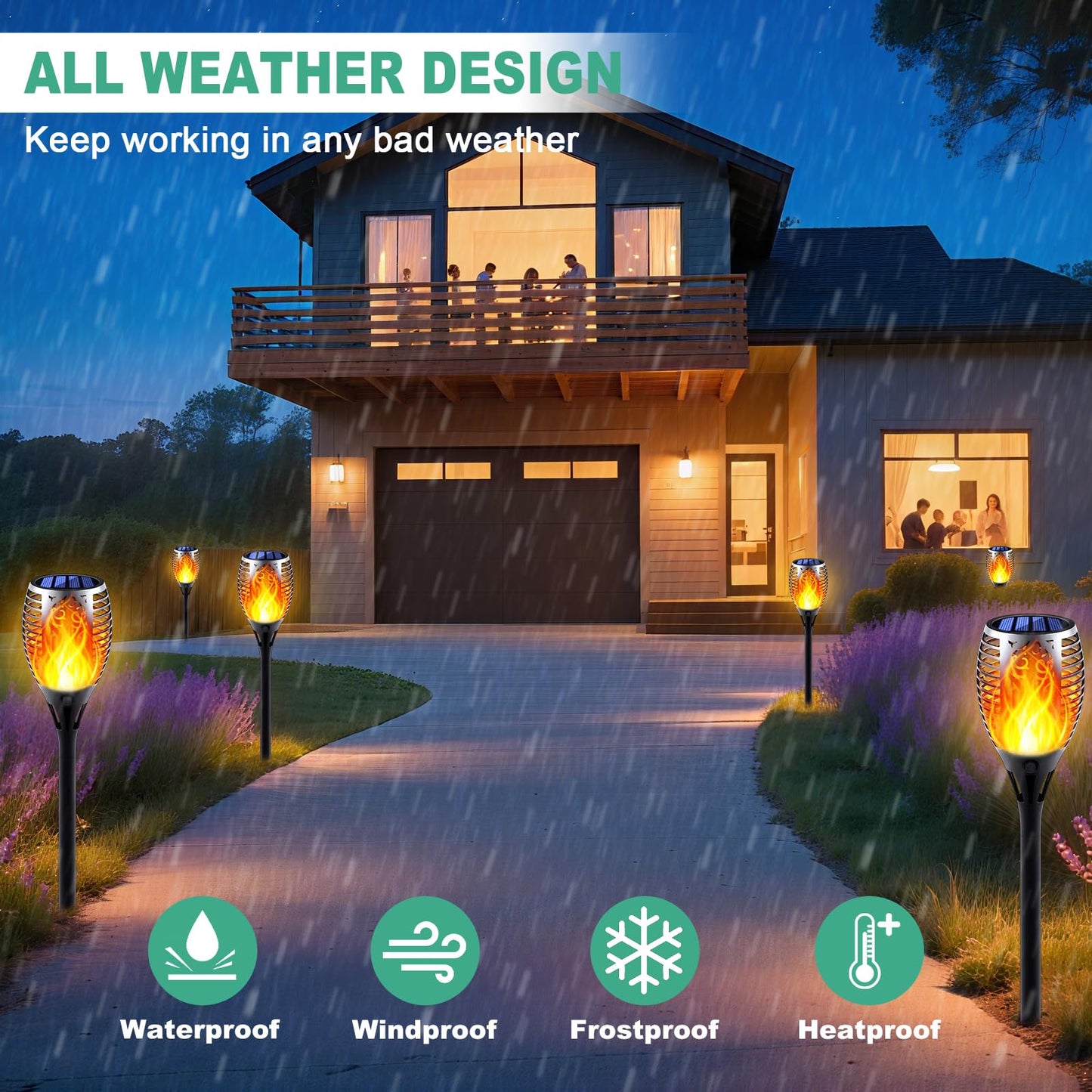 Permande Solar Torch Light with Flickering Flame, 6 Pack Dancing Flame Torches for Patio, Auto On/Off Dust to Dawn Waterproof Outdoor Solar Lights for Garden Driveway Decorations