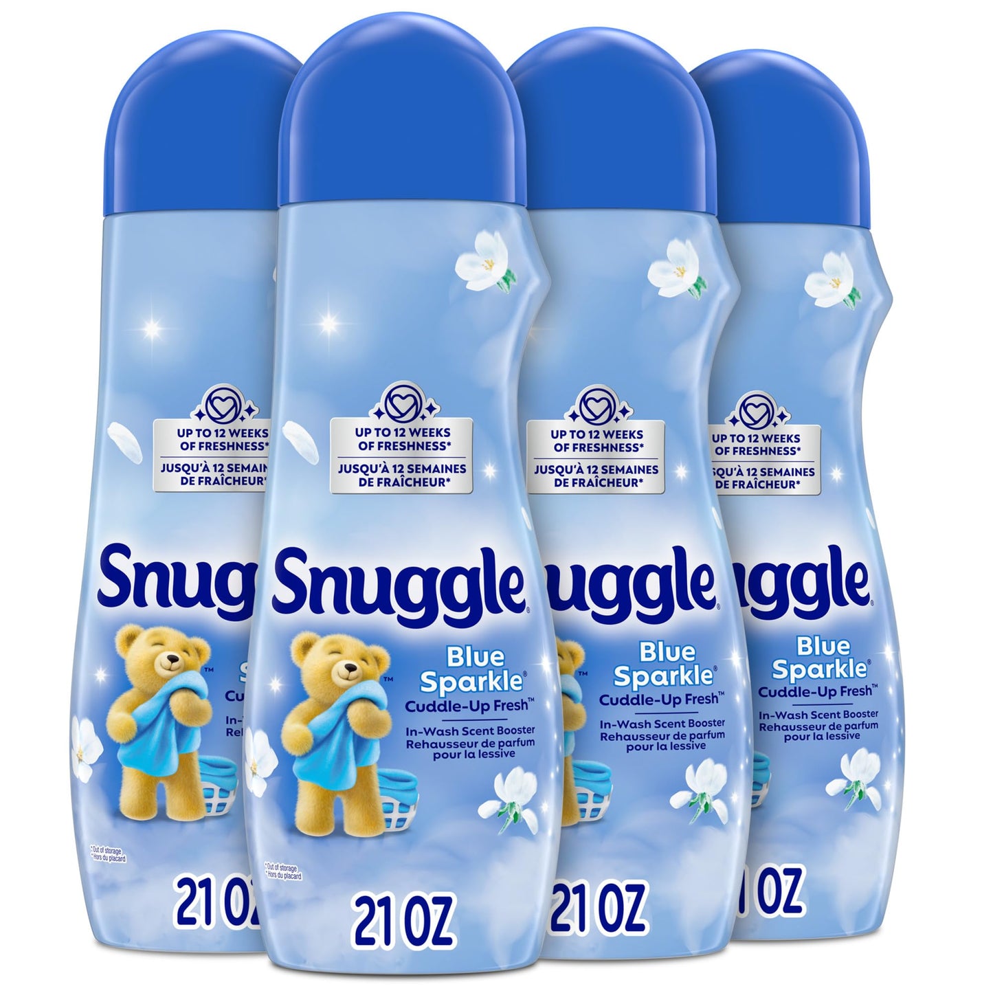 Snuggle In Wash Scent Booster, 21 Oz, Pack of 4, Blue Sparkle, Laundry Beads for Long-Lasting Freshness, Fragrance Enhancer for Clothes, Bedding & Activewear, HE Safe