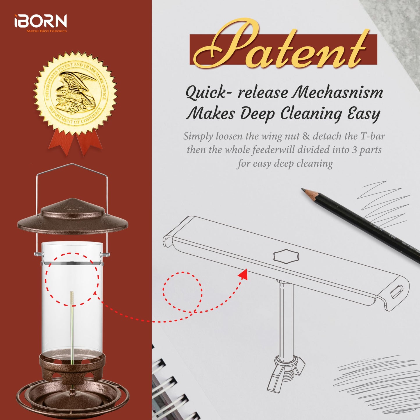 iBorn Bird Feeder for Outside Hanging,Bird Seed for Outside Wild Bird Feeders for Garden Yard Outdoor Decoration,Round Roof Design Coffee