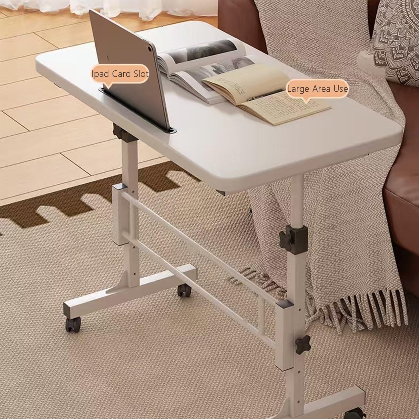 Standing Desk Adjustable Height, Mobile Sit Stand up Desk Lockable with Wheels, 32 Inch Portable Rolling Desk Small Computer Desk, Laptop Desk for Home Office Bedroom (White)