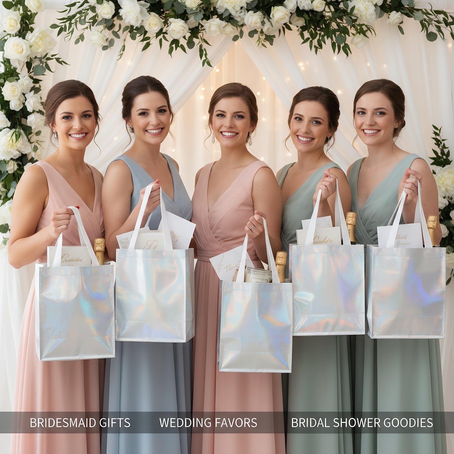 TOPZEA 40 Pack 10 x 8 Inch Glossy Reusable Grocery Bags, Non-woven Tote Shopping Bags with Handle, Bridesmaid Bag Stylish Foldable Gift Goodie Bag for Small Business, Wedding, Easter, Birthday