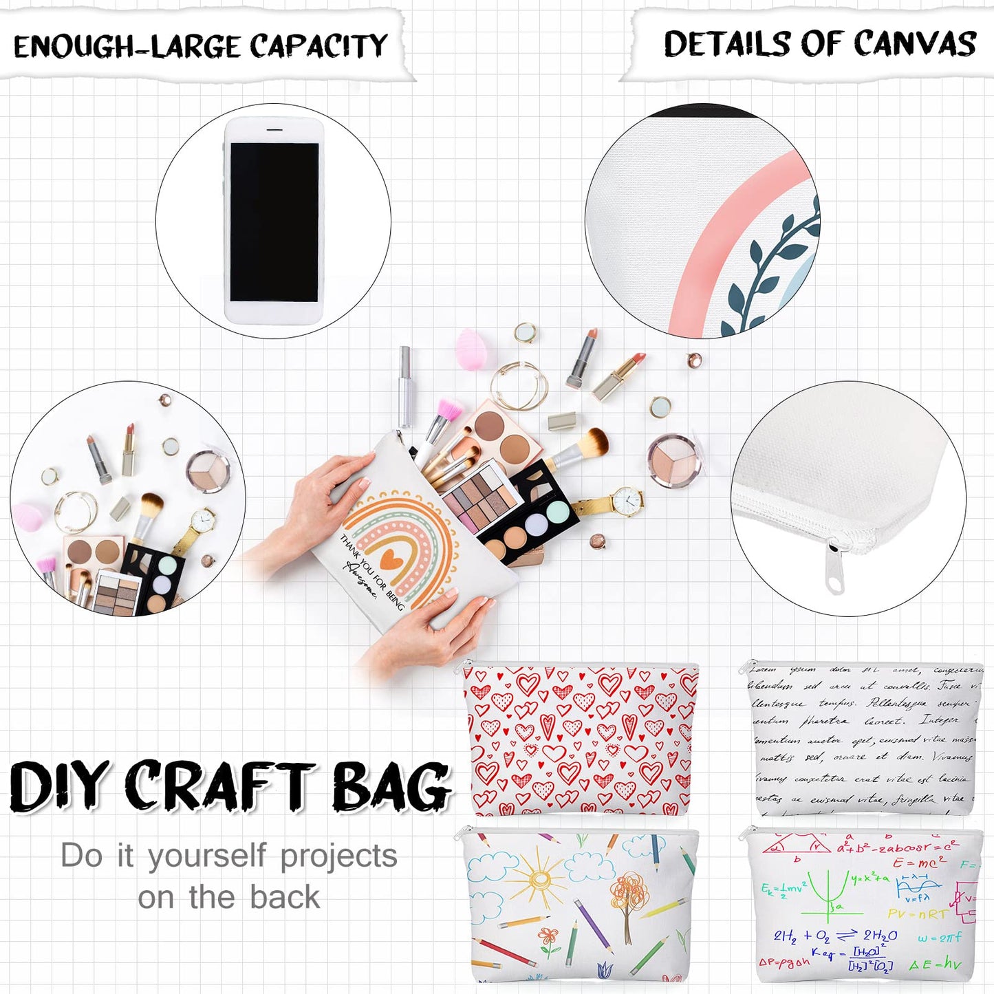 Sieral 20 Pcs Makeup Bags Bulk Custodian Appreciation Gifts Inspirational Cosmetic Bag Pouch with Zipper for Women Employee Thank You Gifts for Nurse Vet Tech Week(Rainbow)