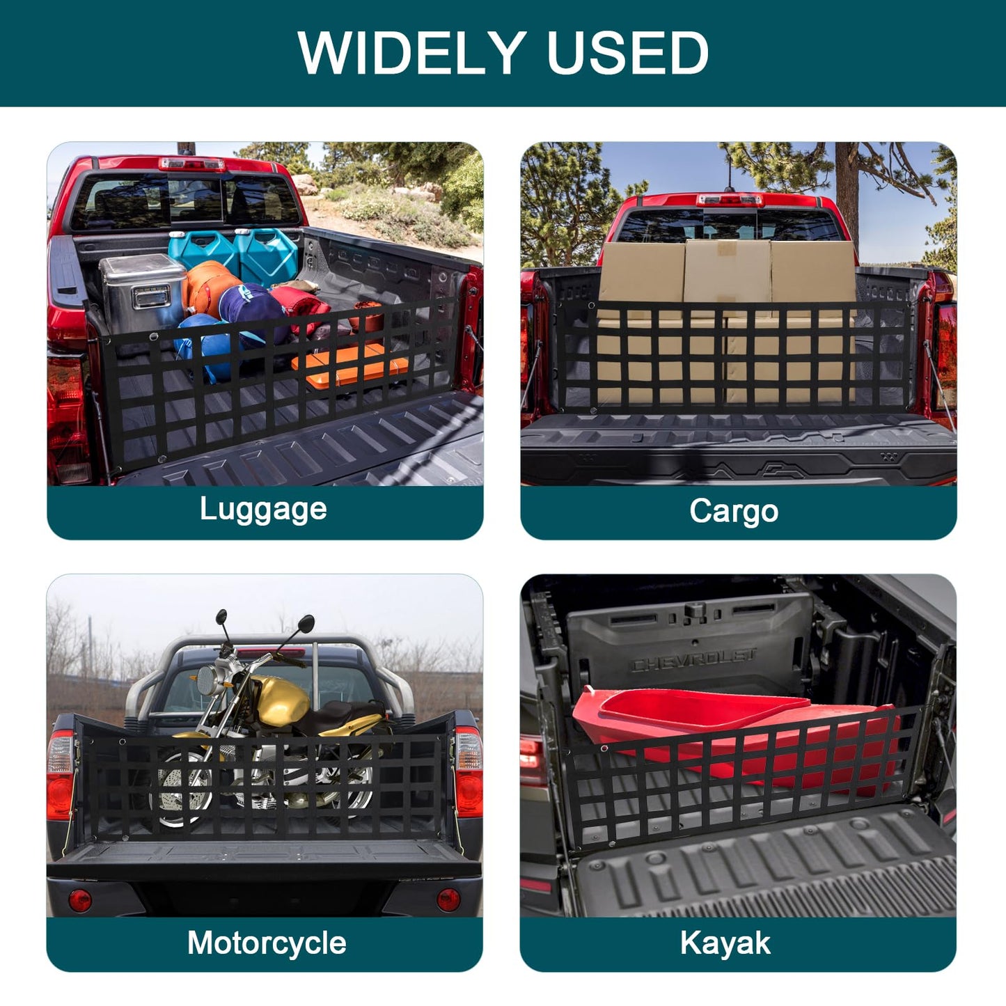 Tailgate Net for Pickup Truck Bed - Cargo Trucks Bed Divider for Full Size Truck 60'' x 18'' (Black) - Bully Mesh Tail gate Competible with Chevy, Ford, Tacoma, Toyota, Ram