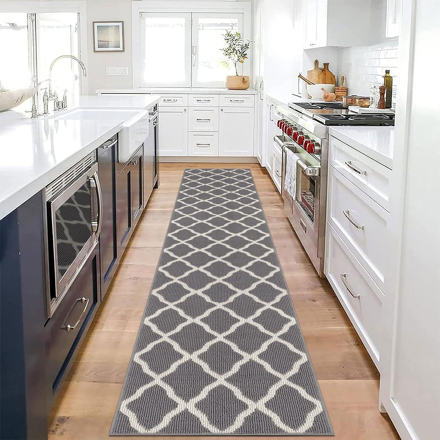 SHACOS Hallway Runner Rug 2'x10' Washable Long Runner Rug Non Slip Water Absorbent Entryway Rug Runner Indoor Entrance Floor Mat for Kitchen Laundry Room, Light Gray