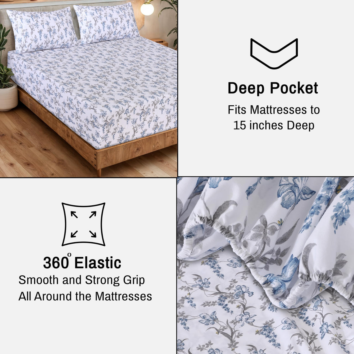 RUVANTI 100% Organic Cotton Sheets - Queen Sheet Set - 4 Piece Percale Weave Bedding, Crisp, Cooling & Breathable, Soft & Durable, 16" Deep Pocket, Hotel Quality Sábanas - Deluxe