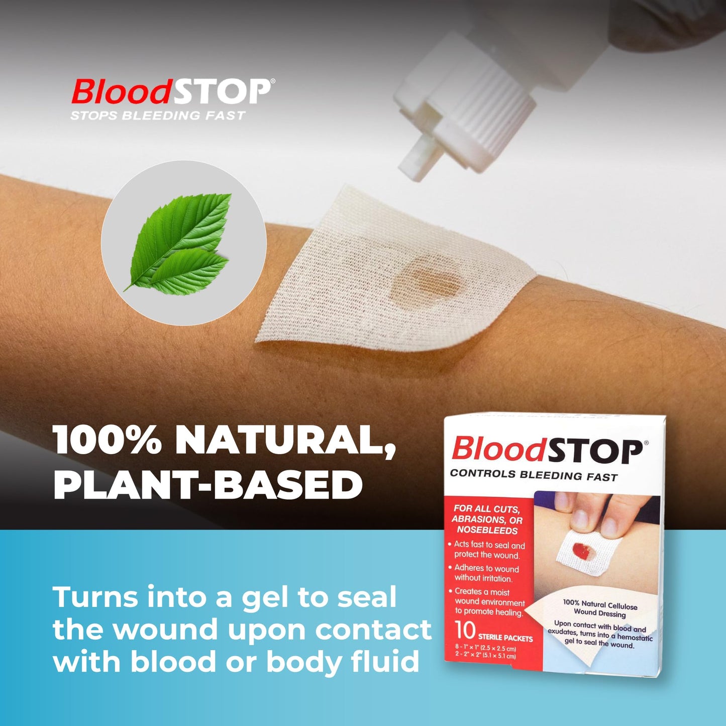 Bloodstop Hemostatic Gauze Controls Bleeding Fast;10 Count
