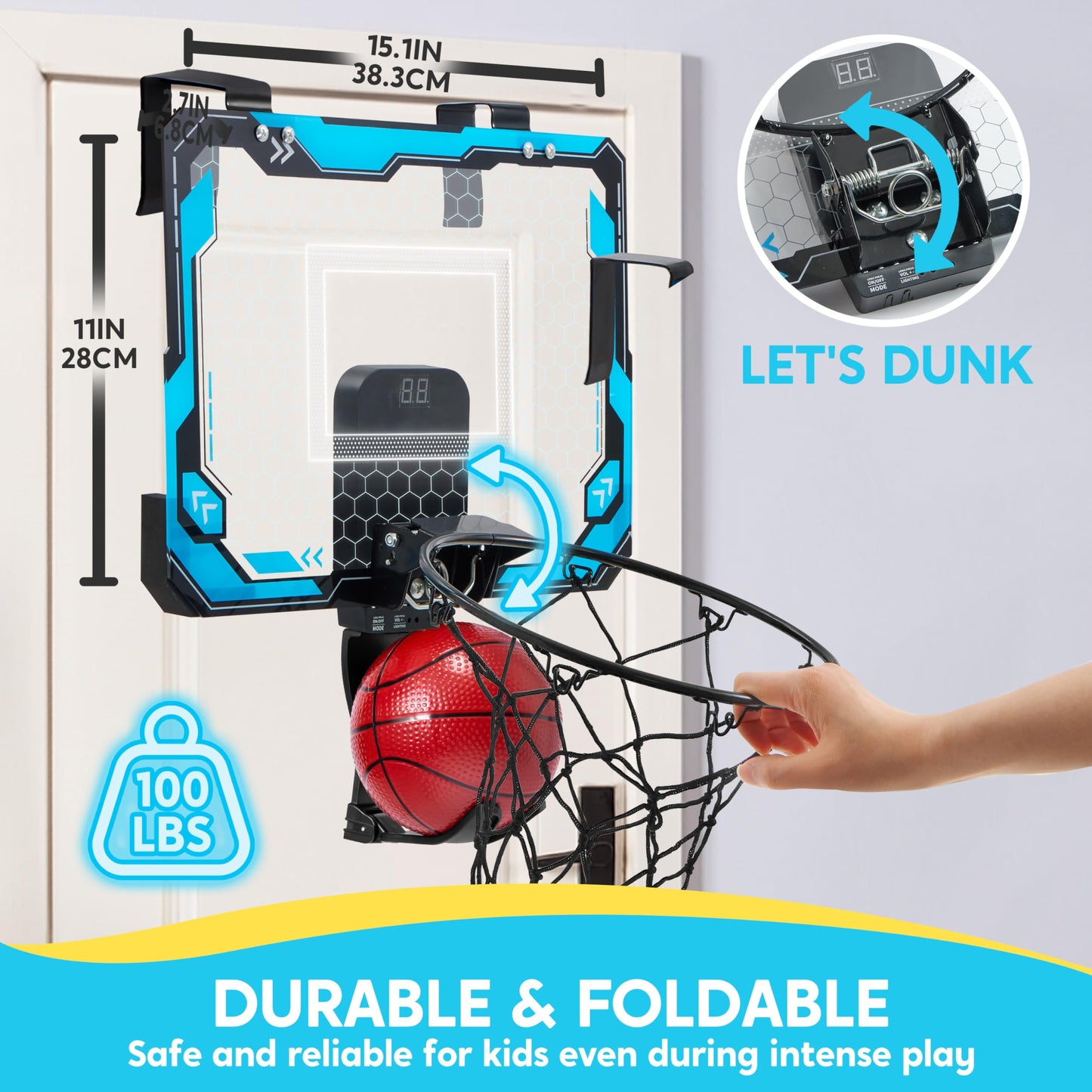 Basketball Hoop for Kids, Mini Indoor Basketball Hoop with 4 Balls Indoor Basketball Toys for 6 7 8 9 10 11 12 13 14 Year Old Sport Toys Birthday Gift