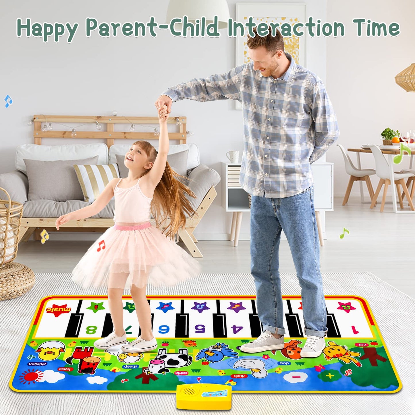 M SANMERSEN Piano Mat, 53'' x 23'' Musical Toys for Toddlers, Green Animal Theme, Electronic Keyboard, Piano Dance Mat, 16 Keys, 8 Animal Sounds & 8 Demo Melodies