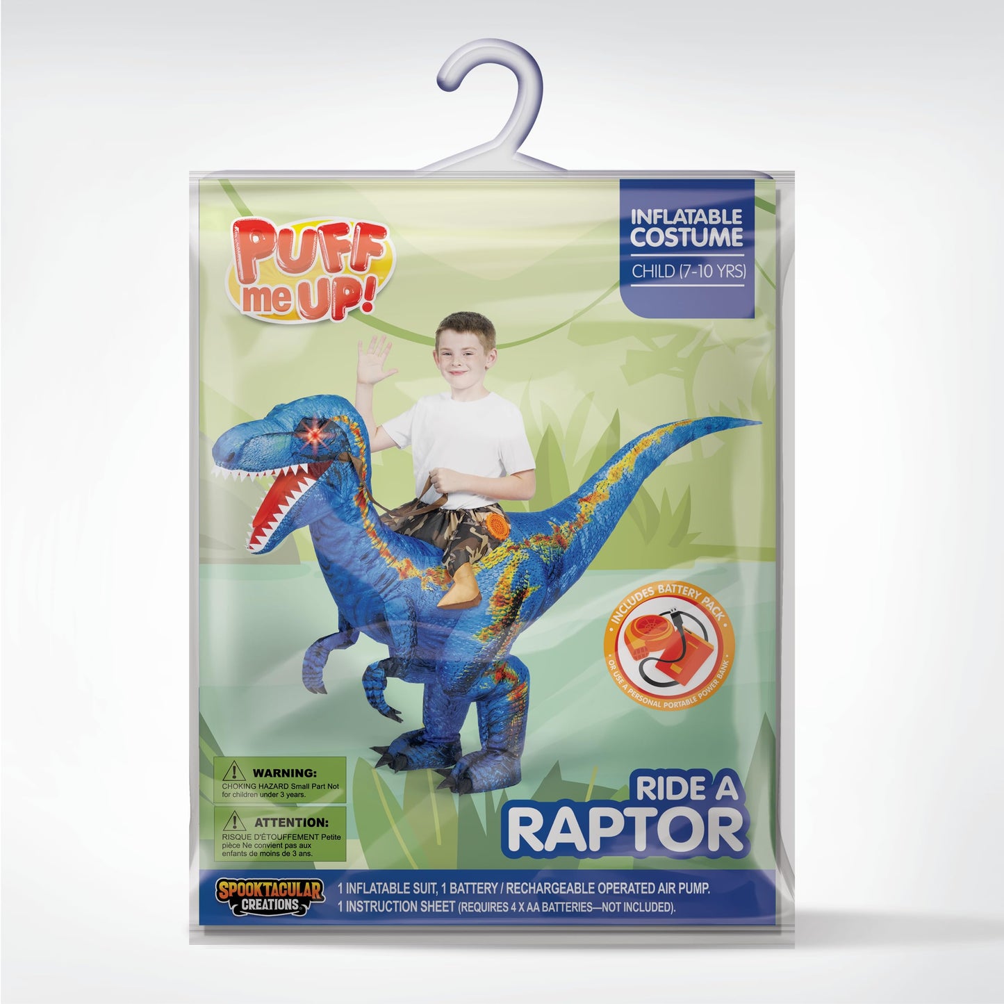 Spooktacular Creations Kids Halloween Inflatable Dinosaur Costume, LED Light Eyes Ride-on T-rex(S Blue)