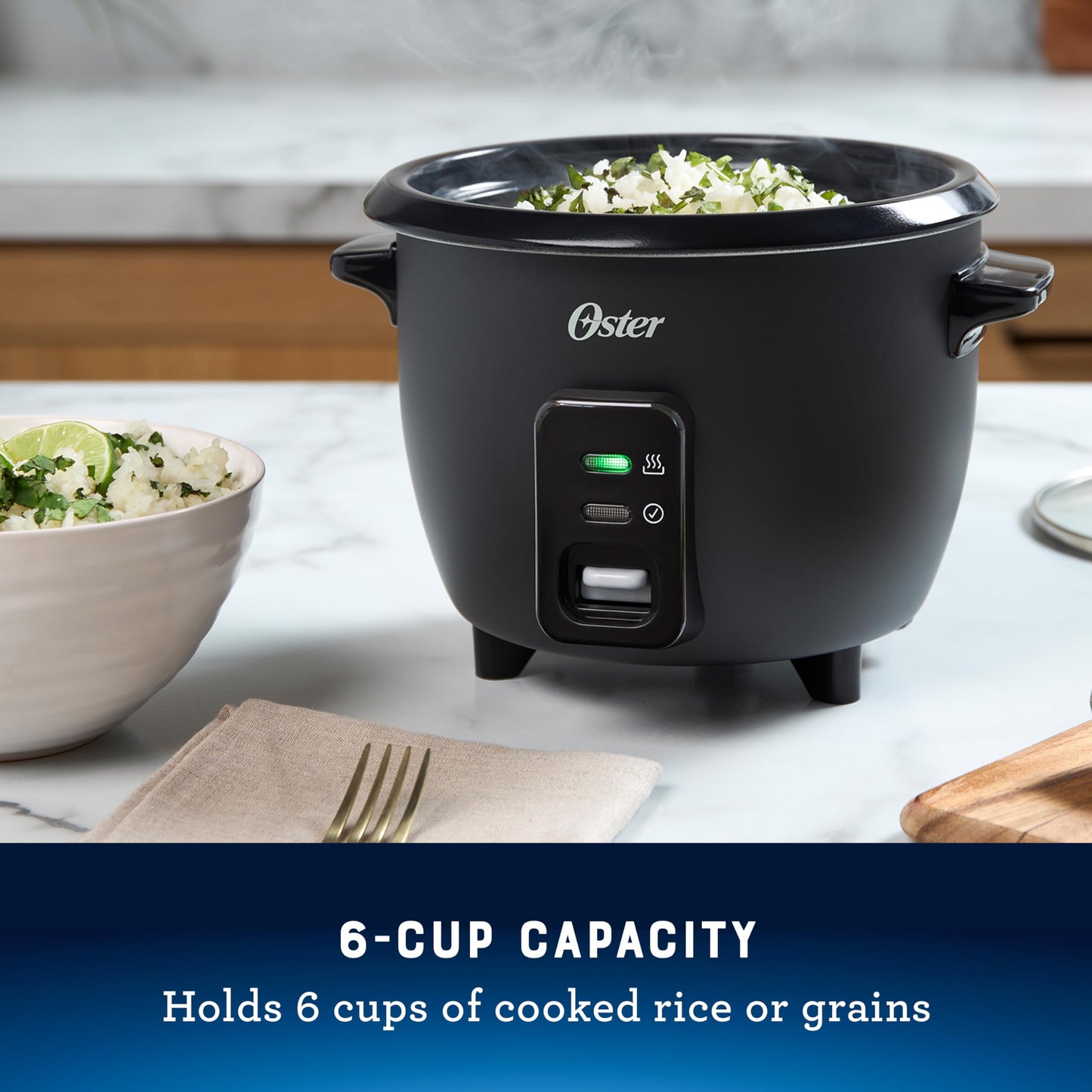 Oster 6-Cup Rice Cooker, Small Electric Rice Maker, Automatic Keep Warm, Nonstick Inner Pot, Black