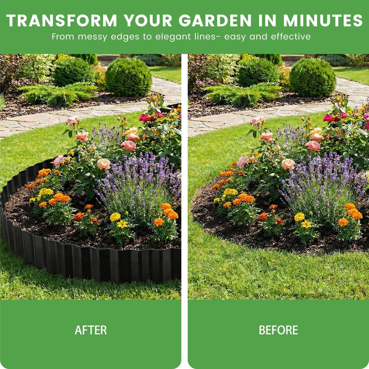 20FT Garden Corrugated Metal Landscape Edging-10'' H Bendable Sturdy Landscape Lawn Edging -Garden Metal Edging Border for Raised Flower Bed Tree Surrounds-Black. (10inch*20FT)