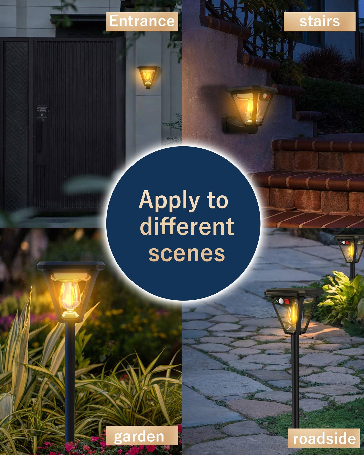 Solar Lights Outdoor Waterproof 4Pack with Motion Sensor，Solar Pathway Lights Decorative Solar Garden Lights Landscape Lighting for Yard, Walkway, Driveway