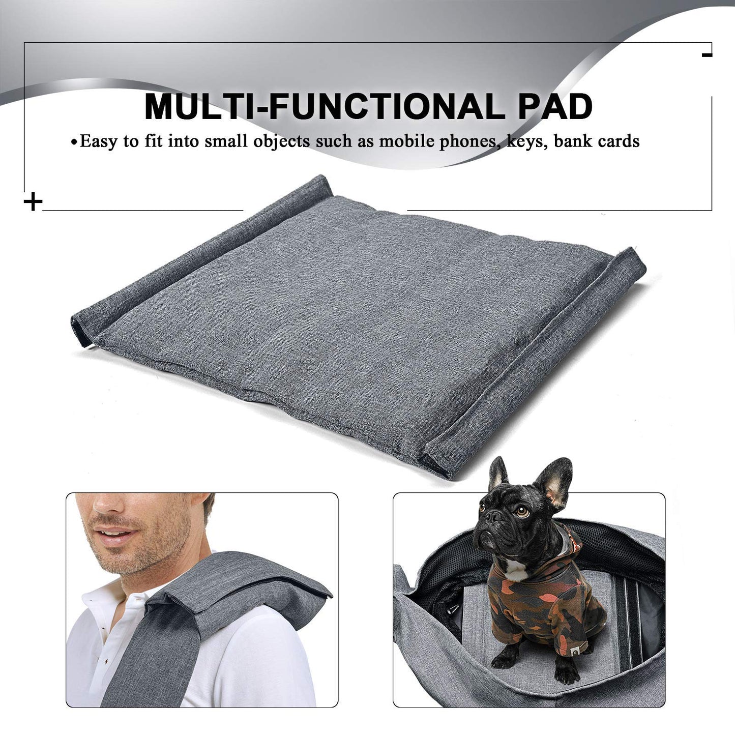 Tomkas Small Dog Sling Carrier - Zipper Pocket & Adjustable Strap - for 8-15 lbs Pets(Grey)