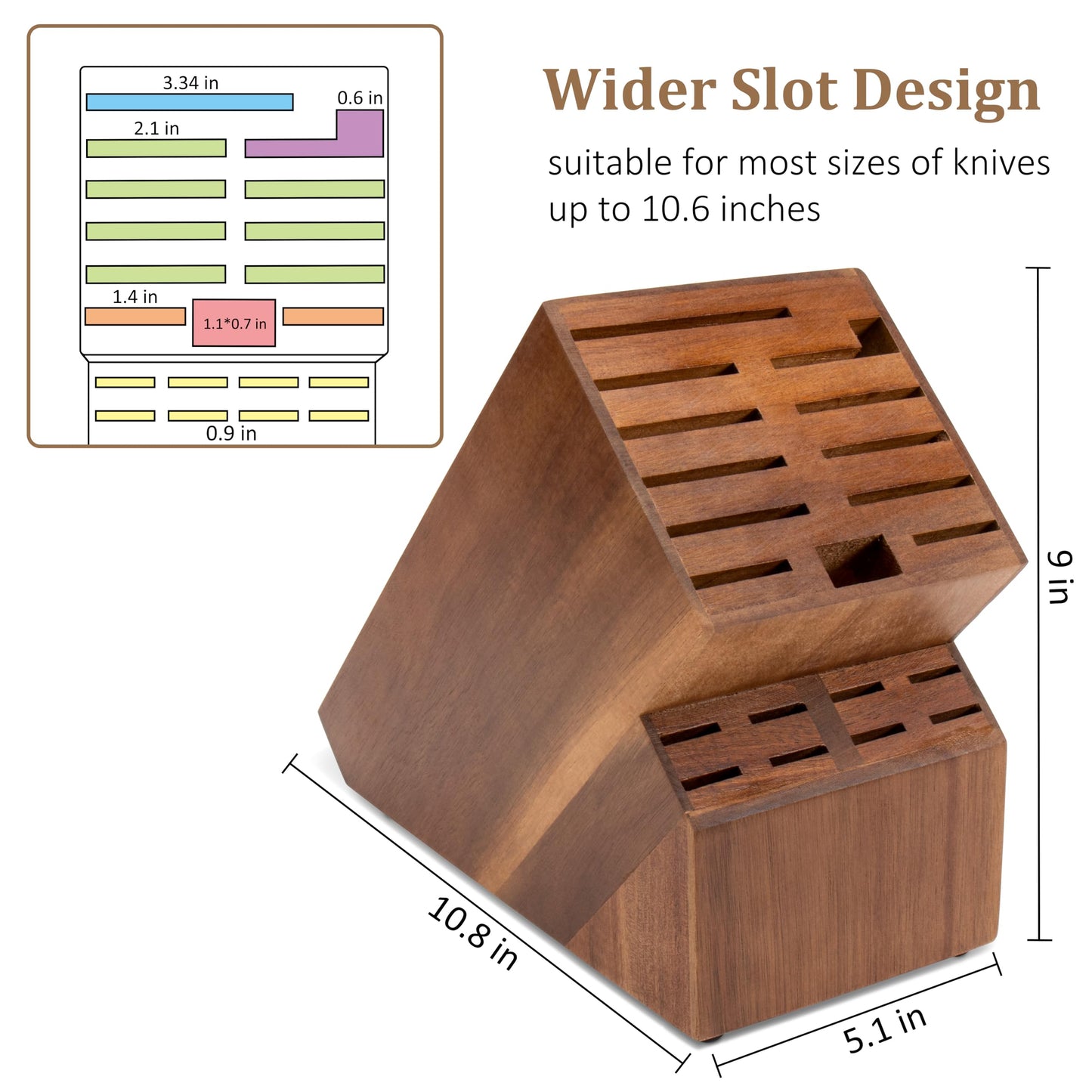 20 Slots Knife Storage Without Knives - Universal Acacia Wood Knife Holder for Kitchen Countertop, Large Butcher Block Organizer, Easy